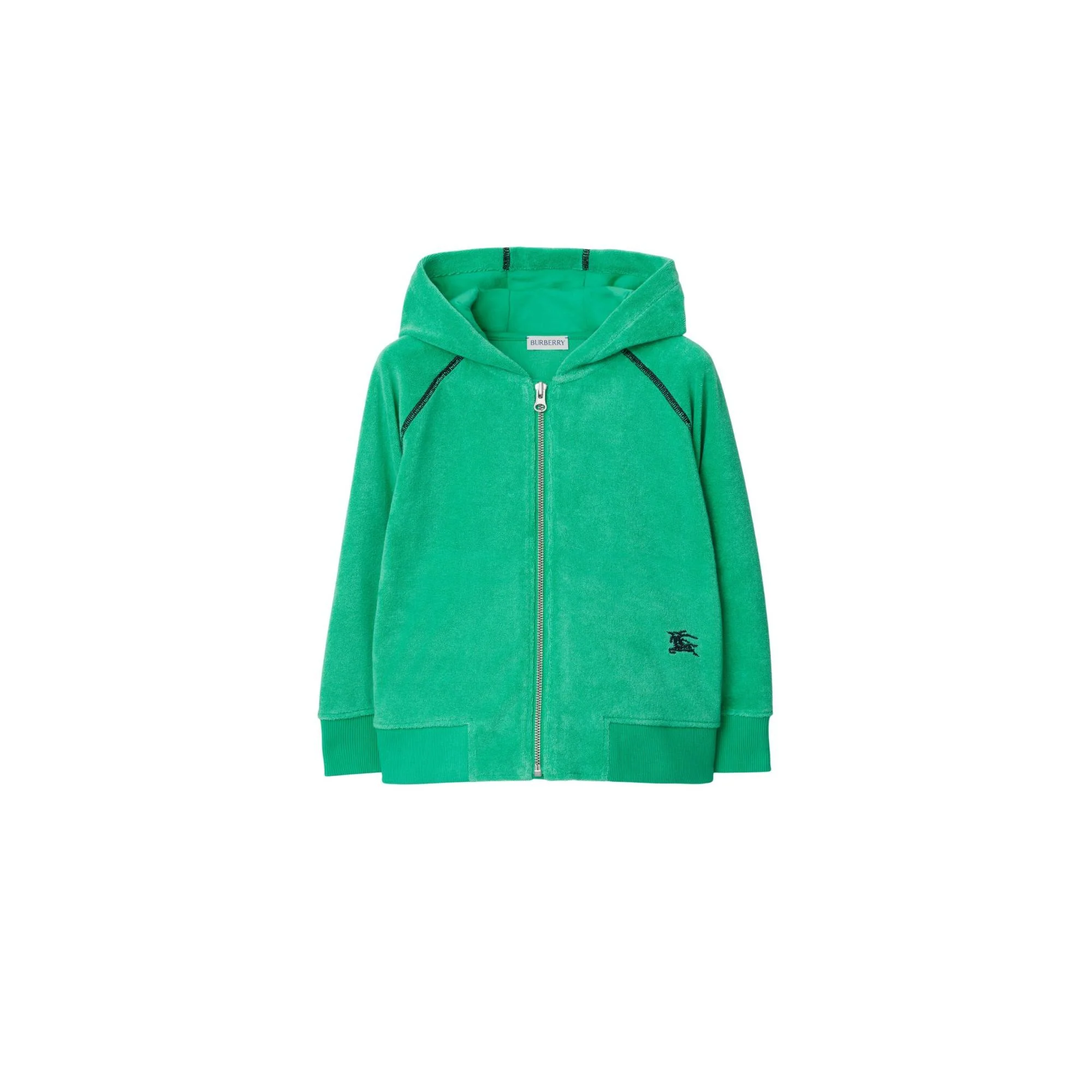 Cotton Blend Towelling Zip Hoodie - Bright Jade