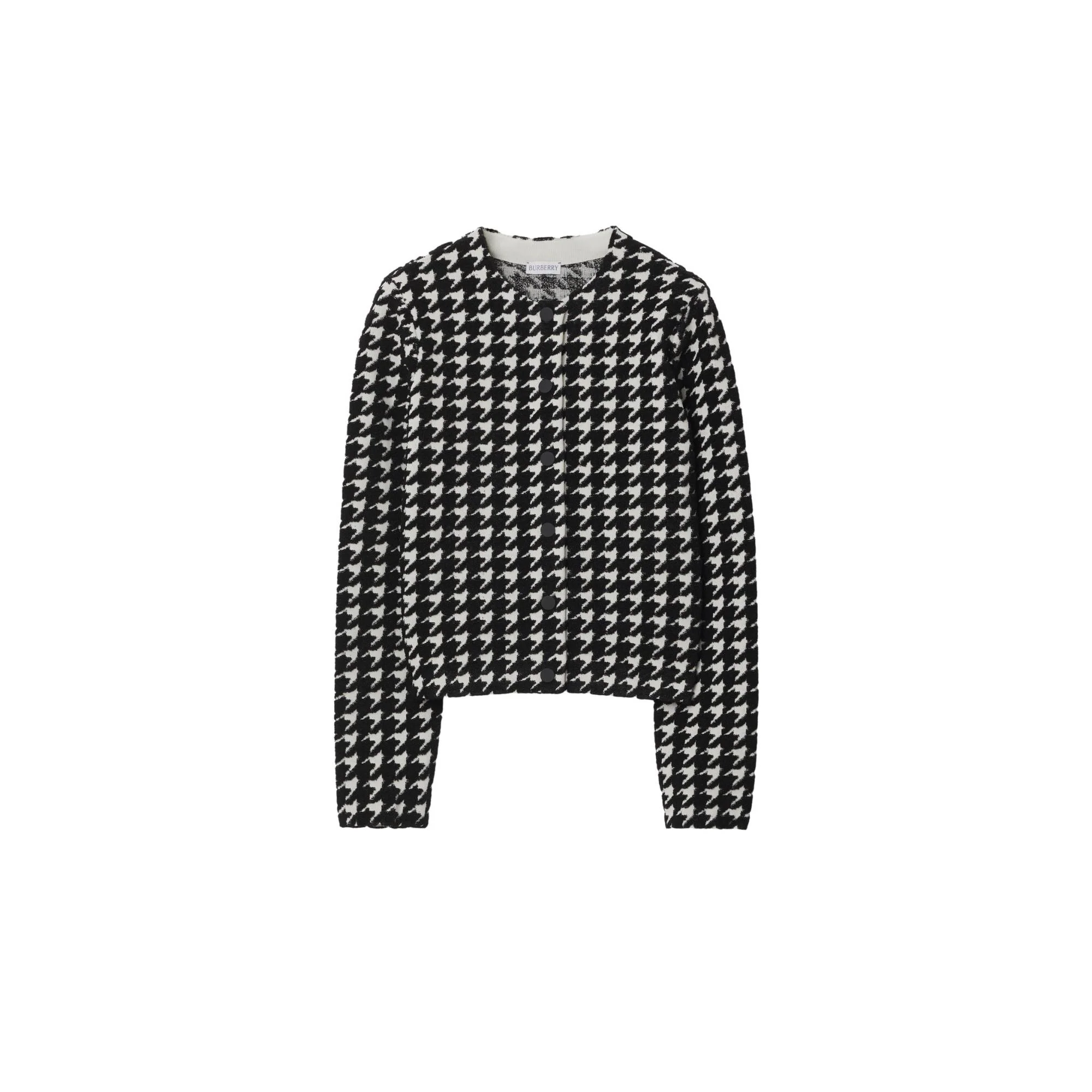 Houndstooth Nylon Blend Cardigan - Black IP Pattern