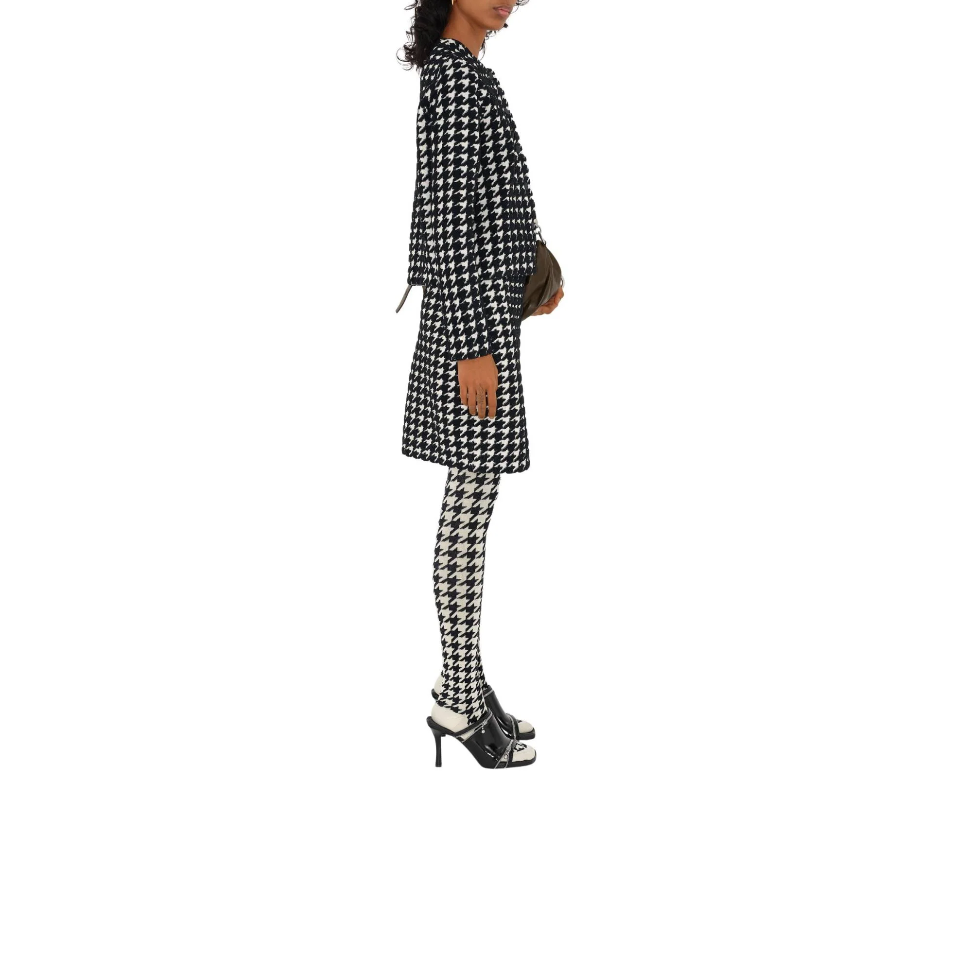 Houndstooth Nylon Blend Cardigan - Black IP Pattern - Image 3