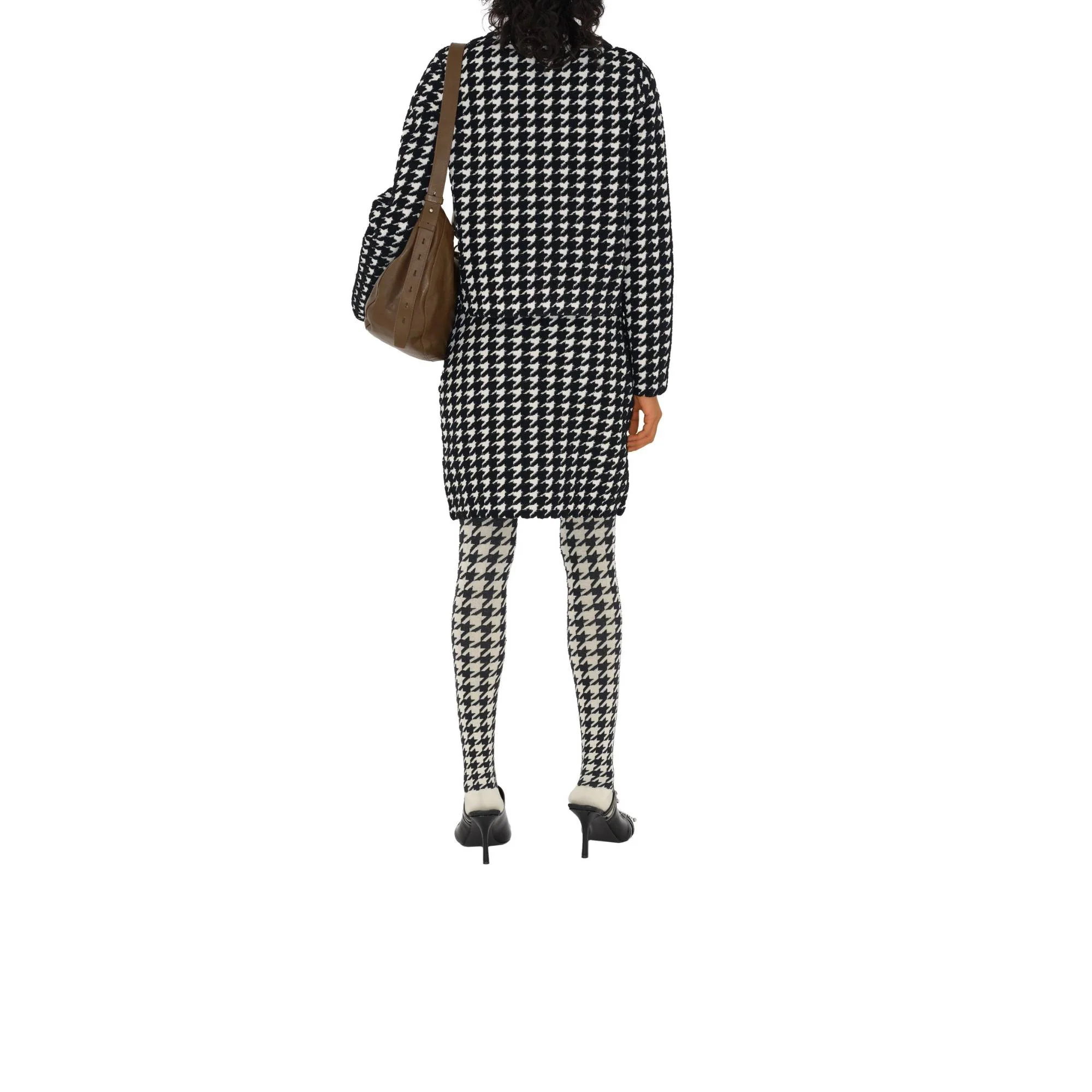 Houndstooth Nylon Blend Cardigan - Black IP Pattern - Image 4