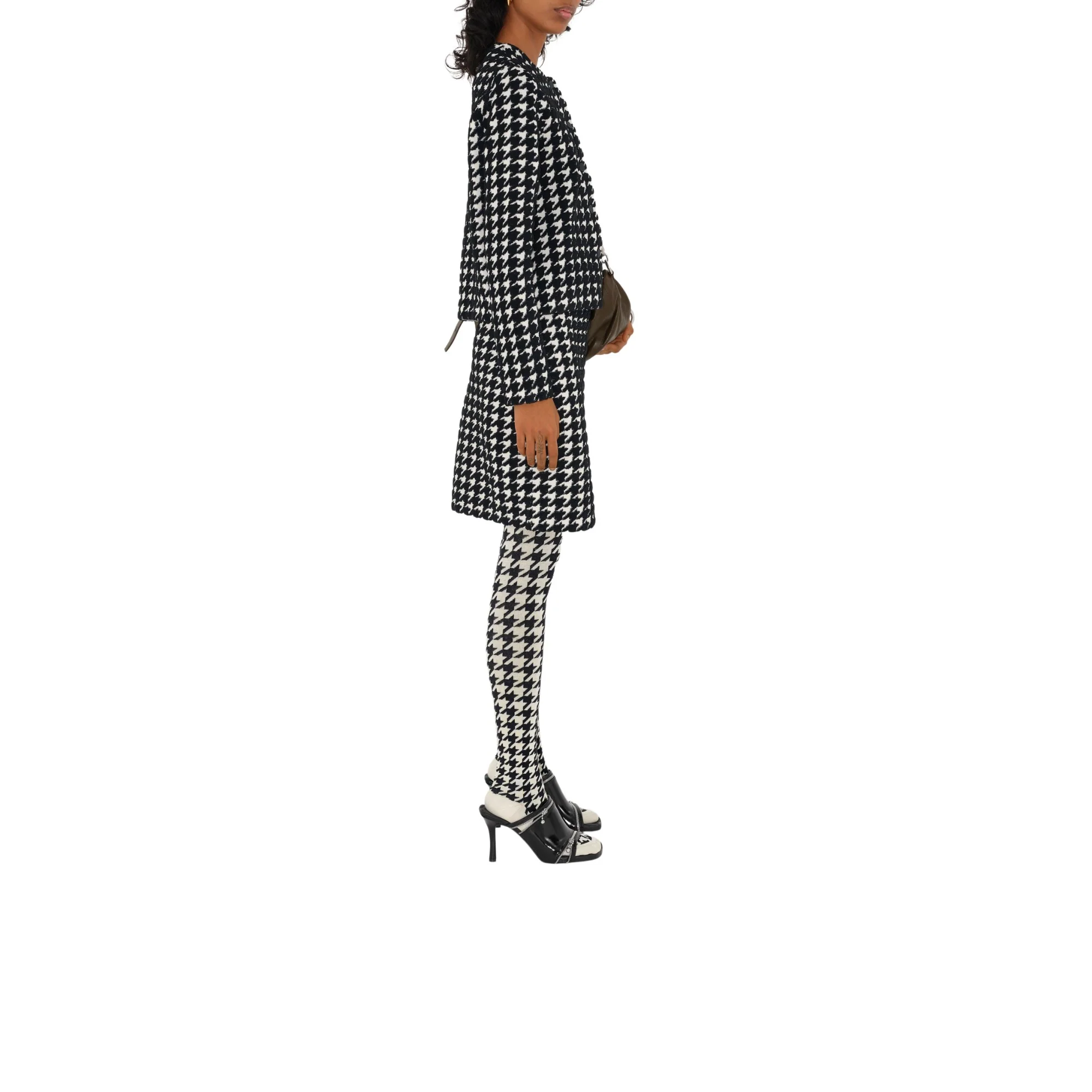 Houndstooth Nylon Blend Cardigan - Black IP Pattern - Image 3