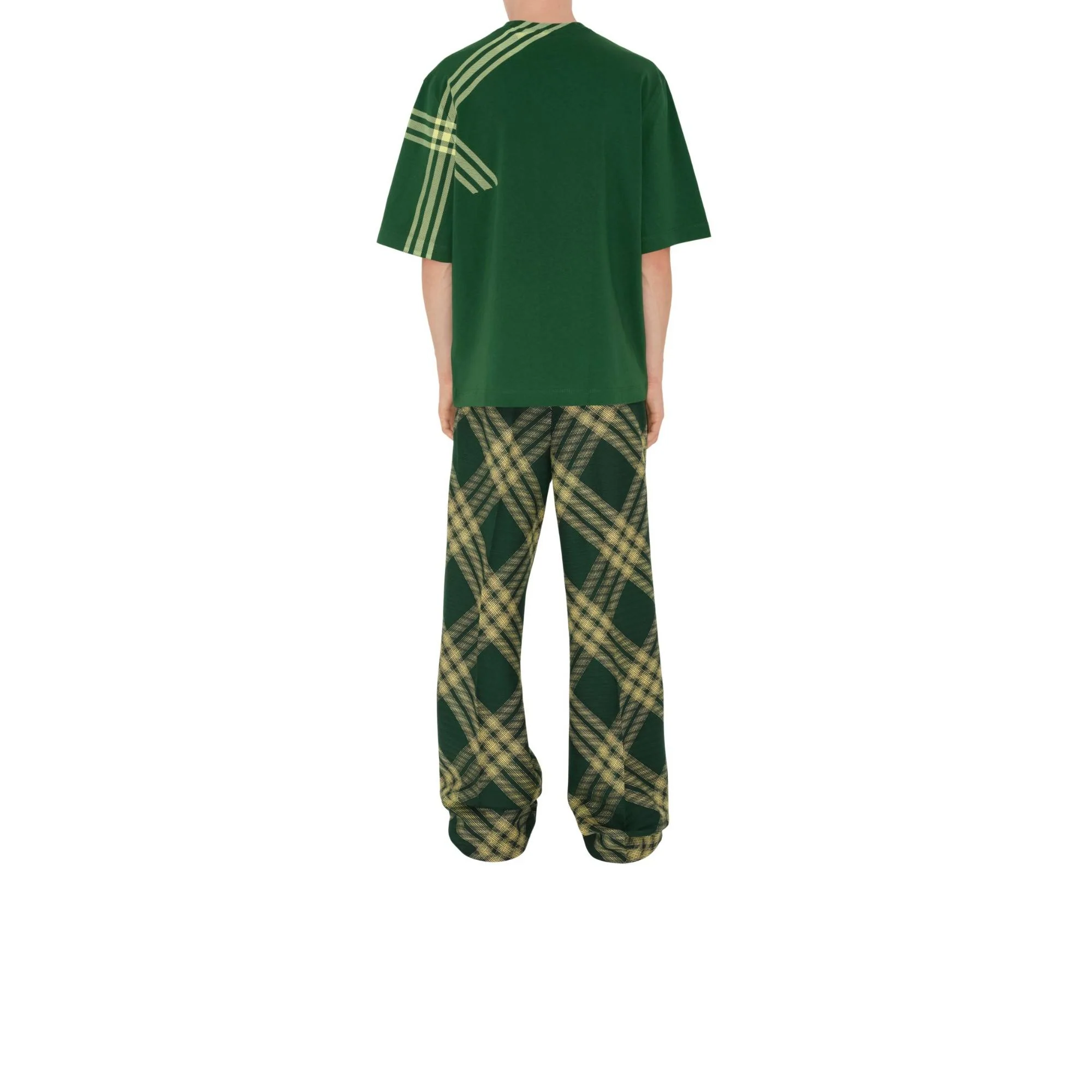 Check Sleeve Cotton T-shirt - Ivy - Image 4