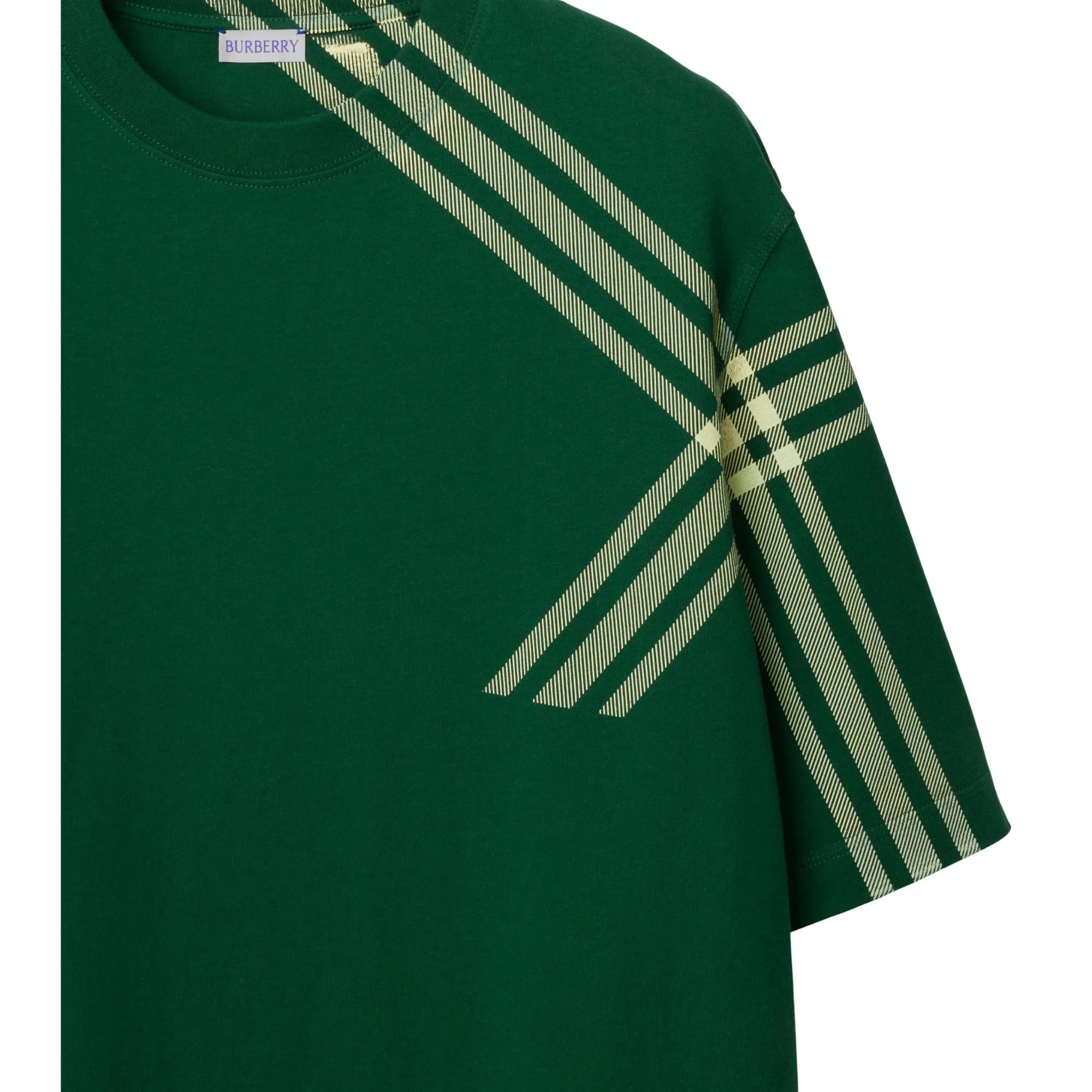 Check Sleeve Cotton T-shirt - Ivy - Image 6