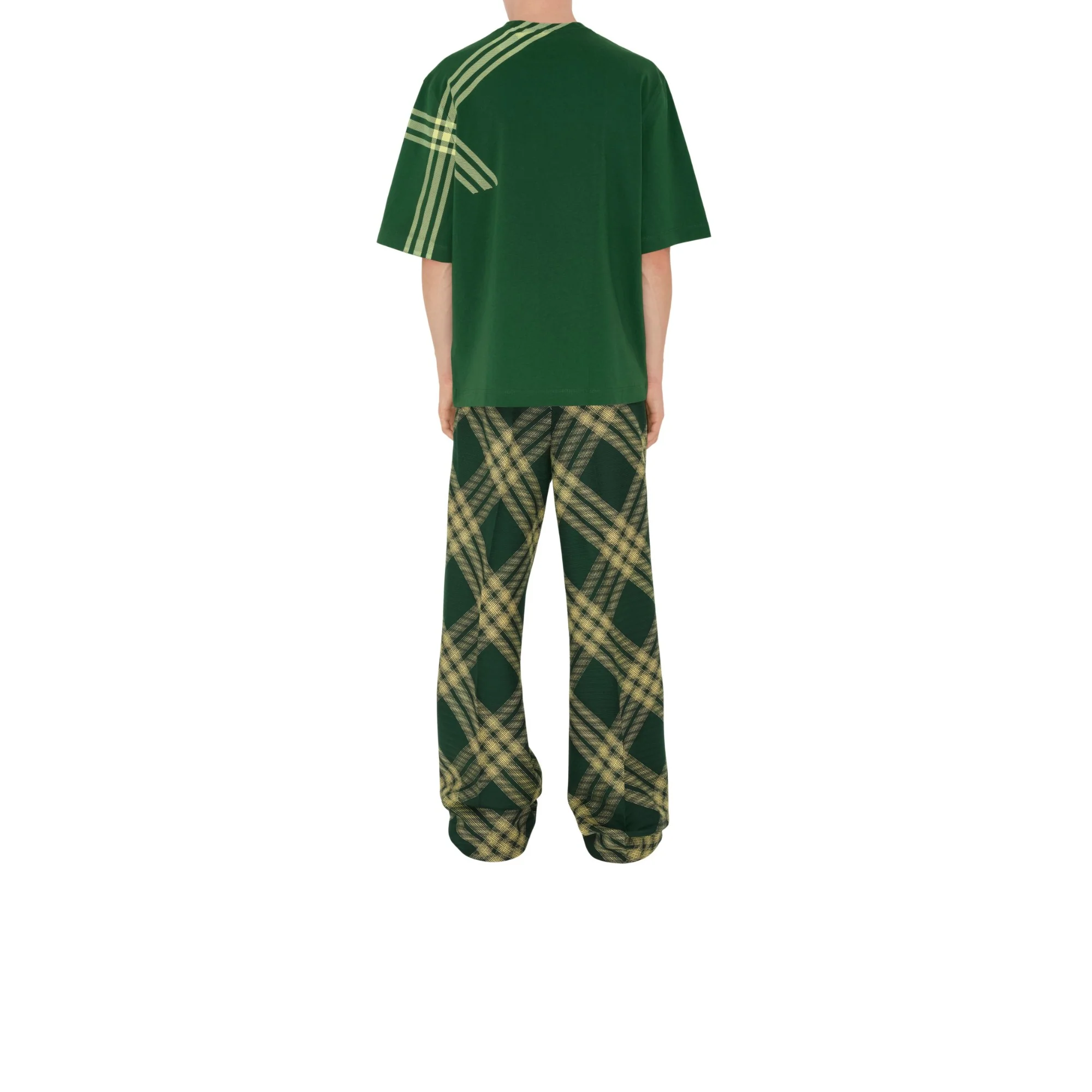 Check Sleeve Cotton T-shirt - Ivy - Image 4