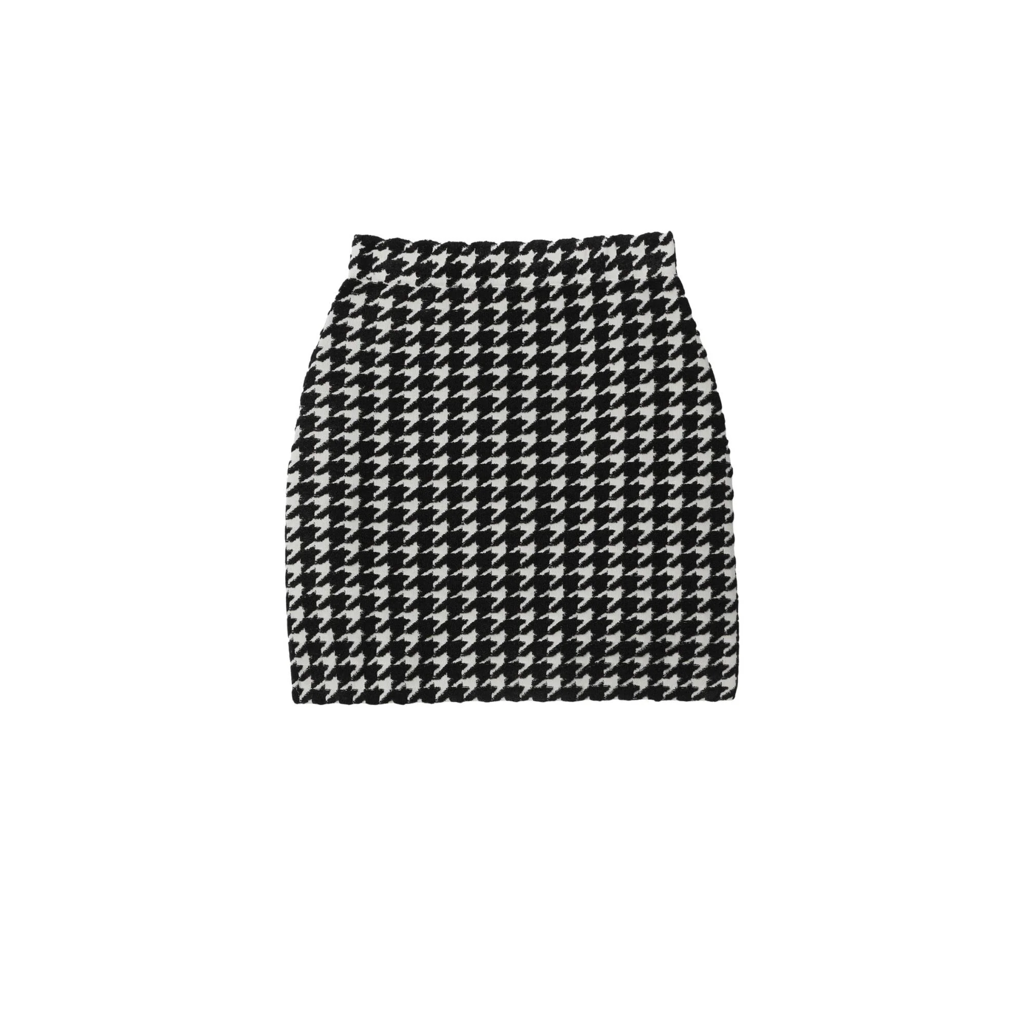 Houndstooth Nylon Blend Mini Skirt - Black