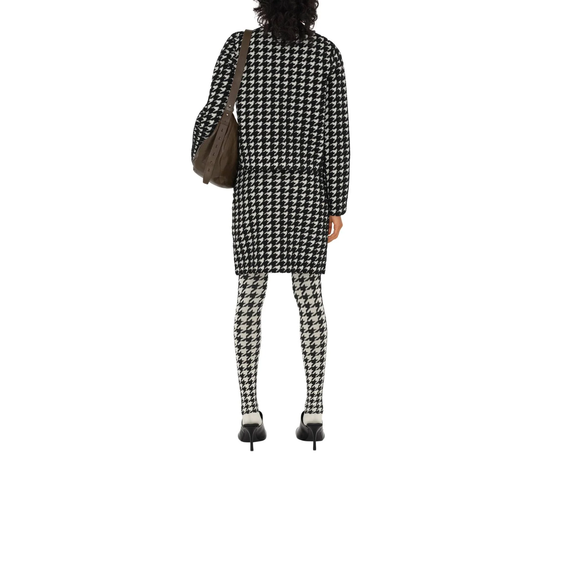 Houndstooth Nylon Blend Mini Skirt - Black - Image 4