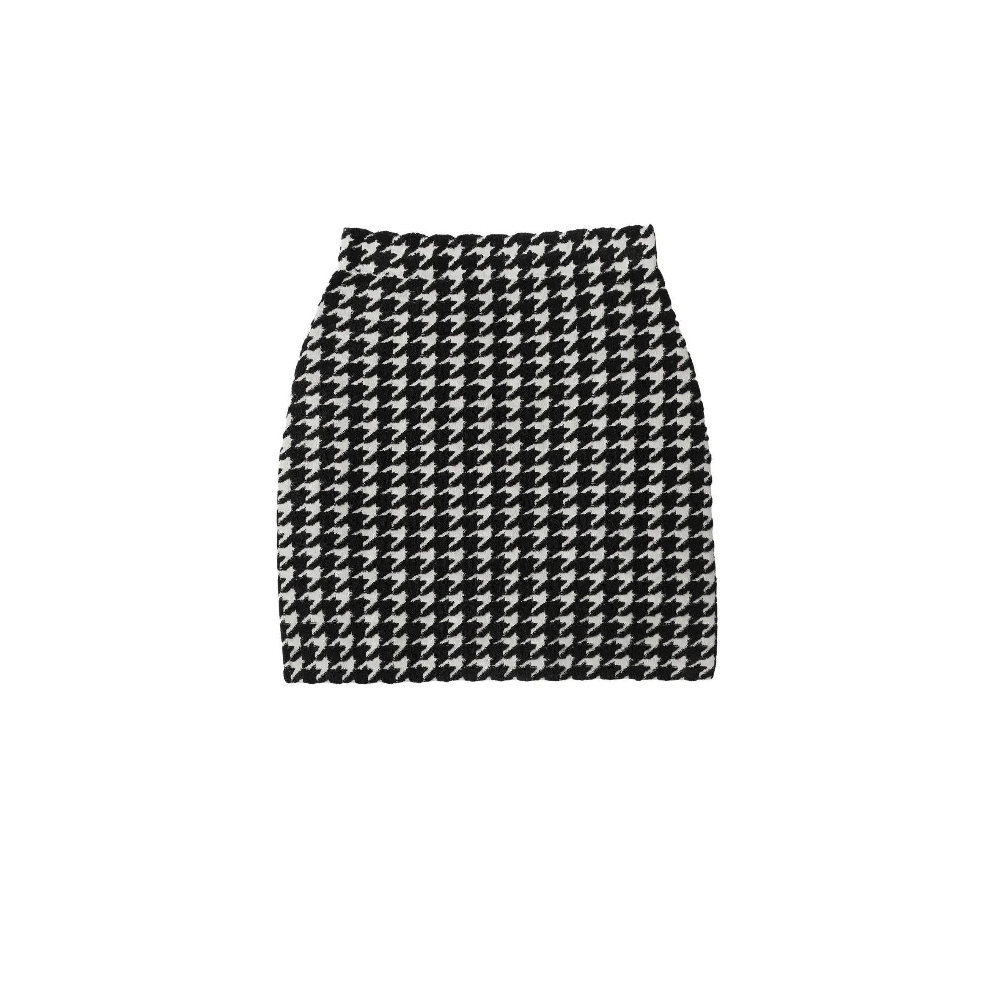 Houndstooth Nylon Blend Mini Skirt - Black