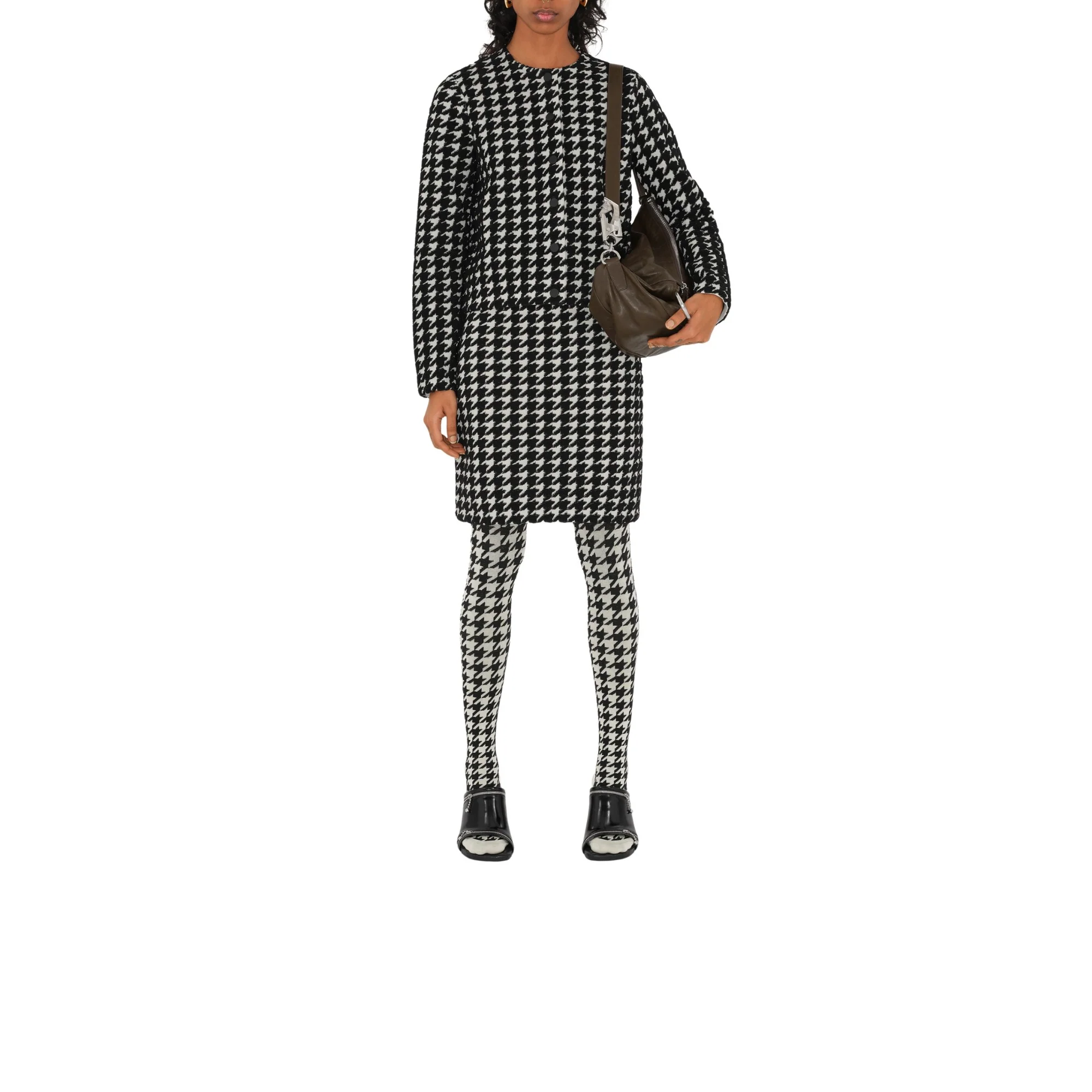 Houndstooth Nylon Blend Mini Skirt - Black - Image 2