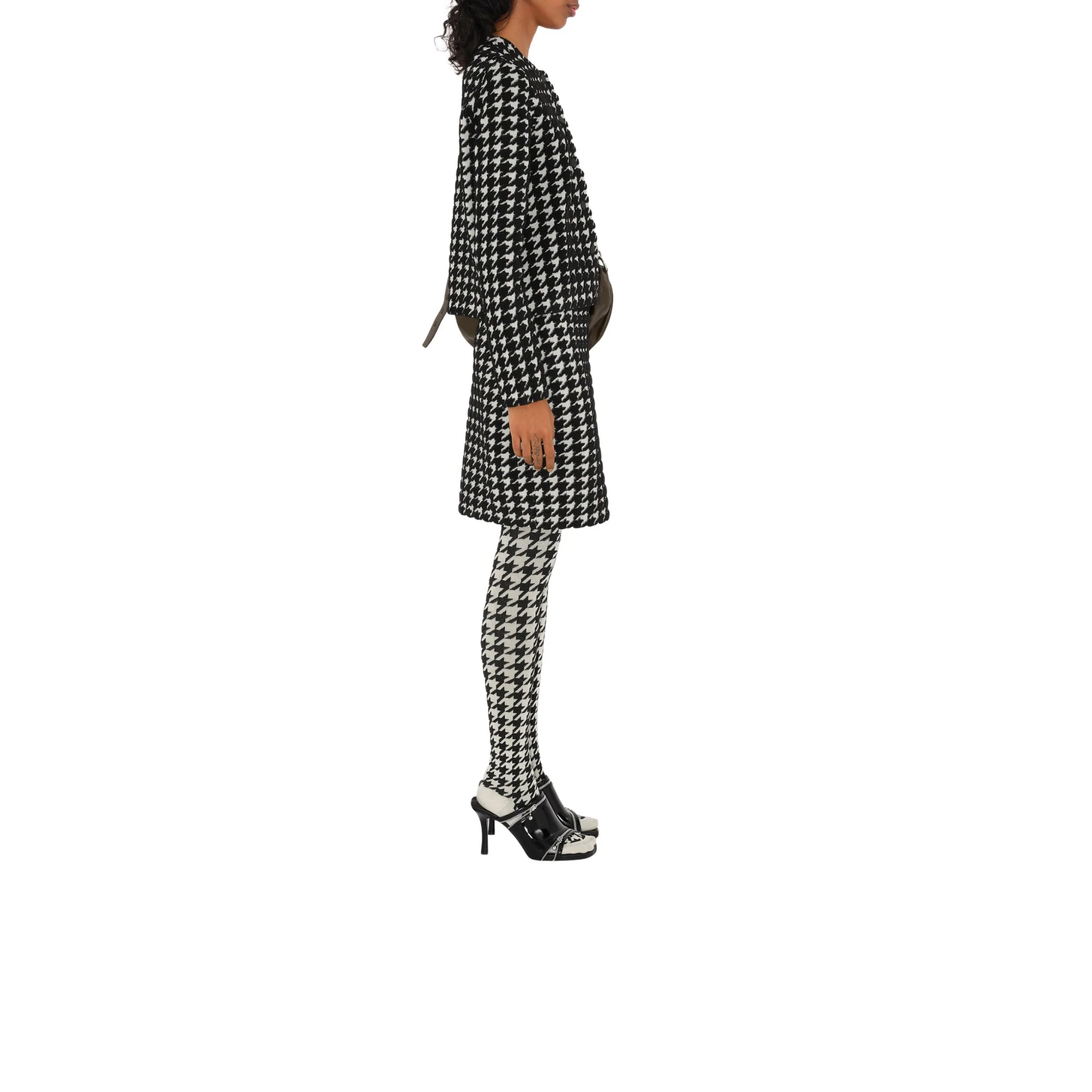 Houndstooth Nylon Blend Mini Skirt - Black - Image 3