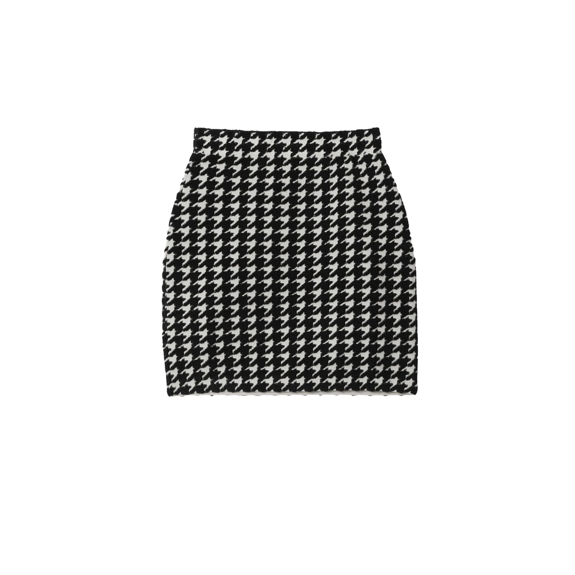 Houndstooth Nylon Blend Mini Skirt - Black - Image 5
