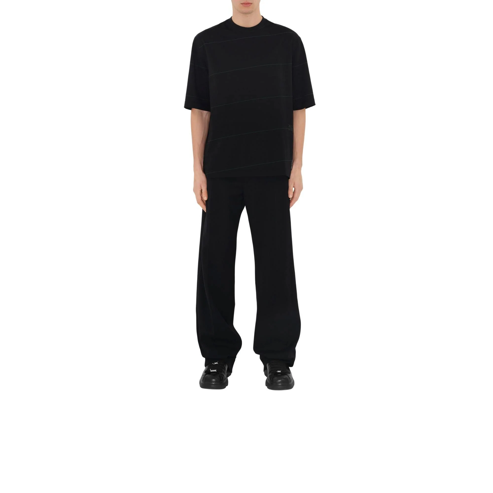 Striped Cotton T-shirt - Black - Image 2