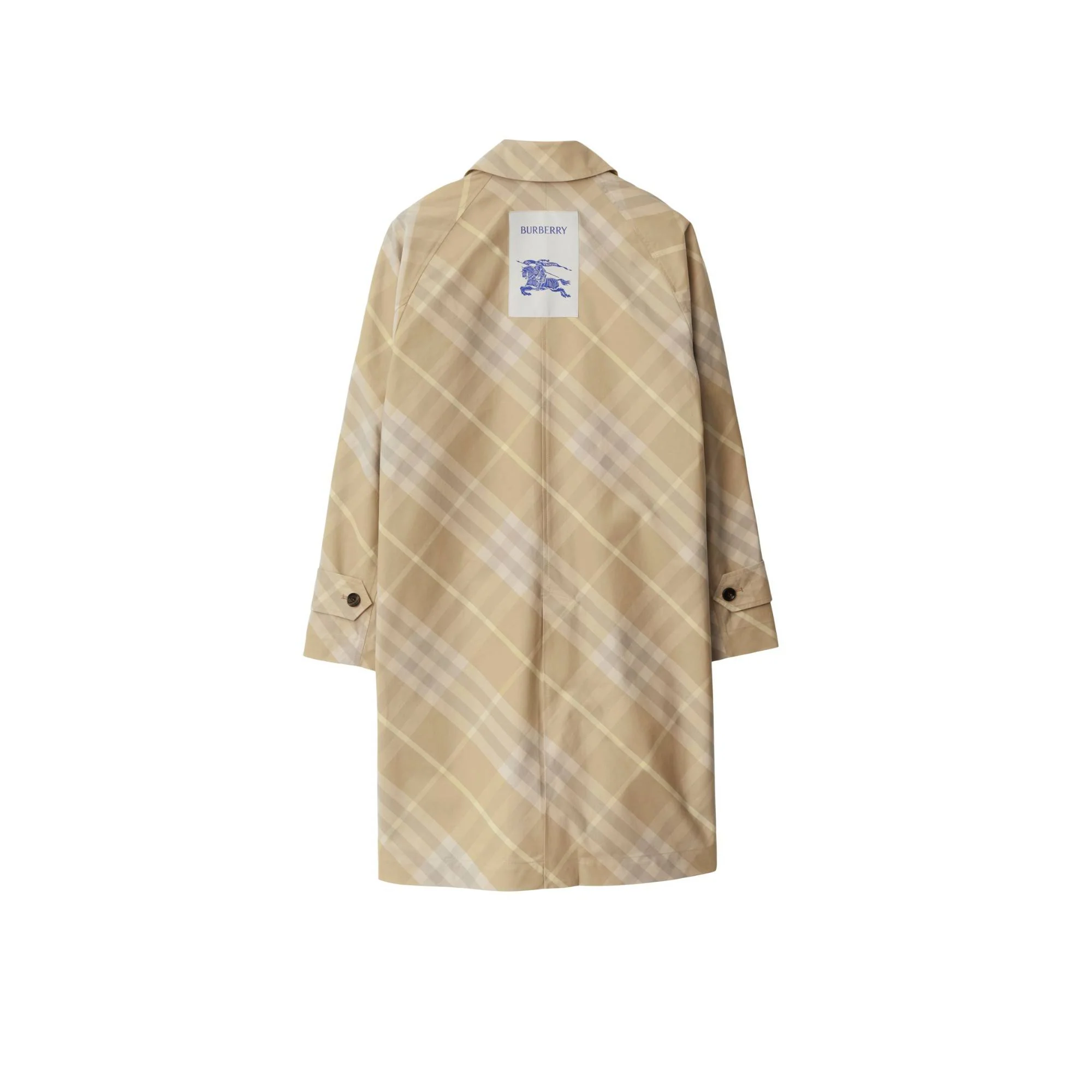 Mid-length Reversible Check Gabardine Car Coat - Flax - Image 5