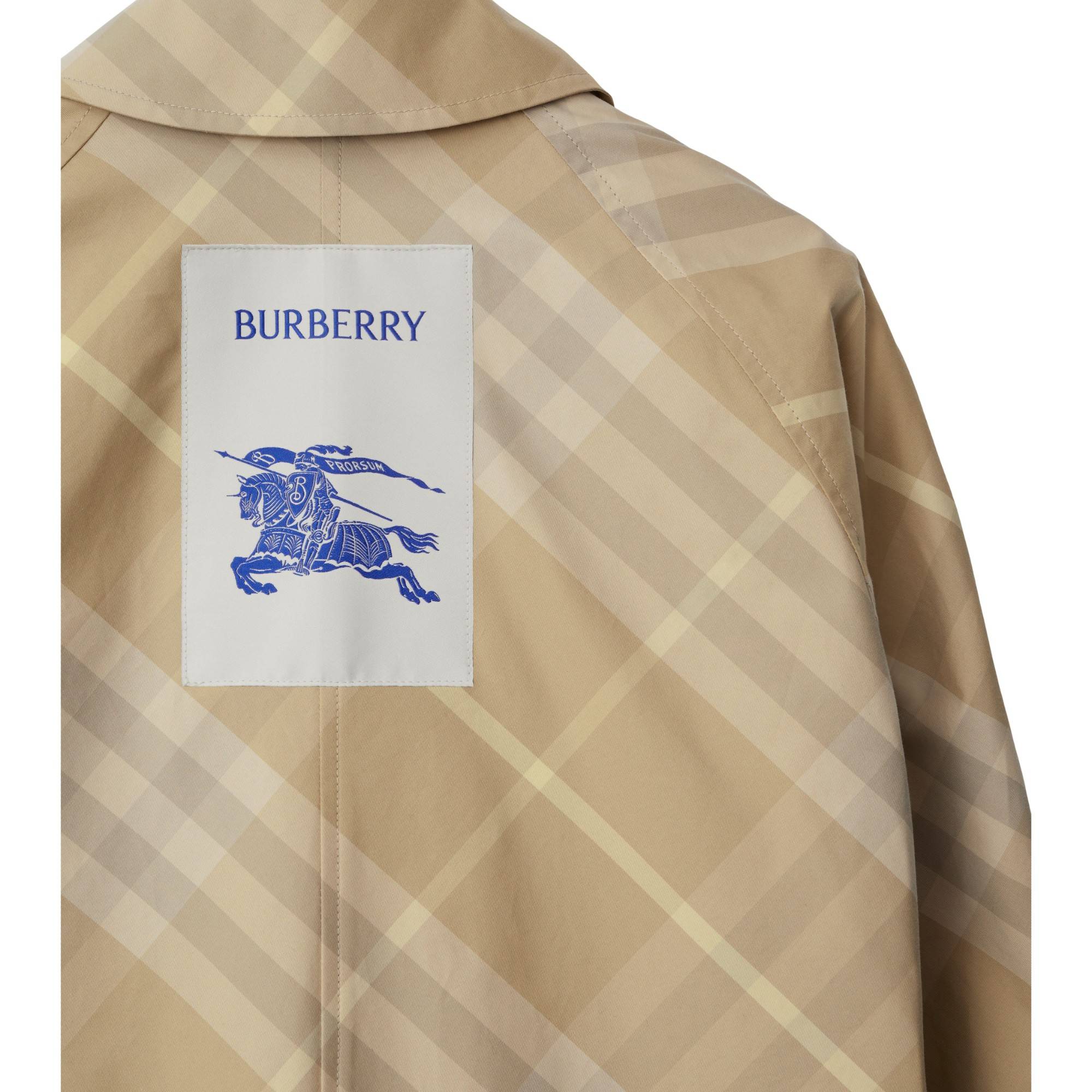Mid-length Reversible Check Gabardine Car Coat - Flax - Image 6