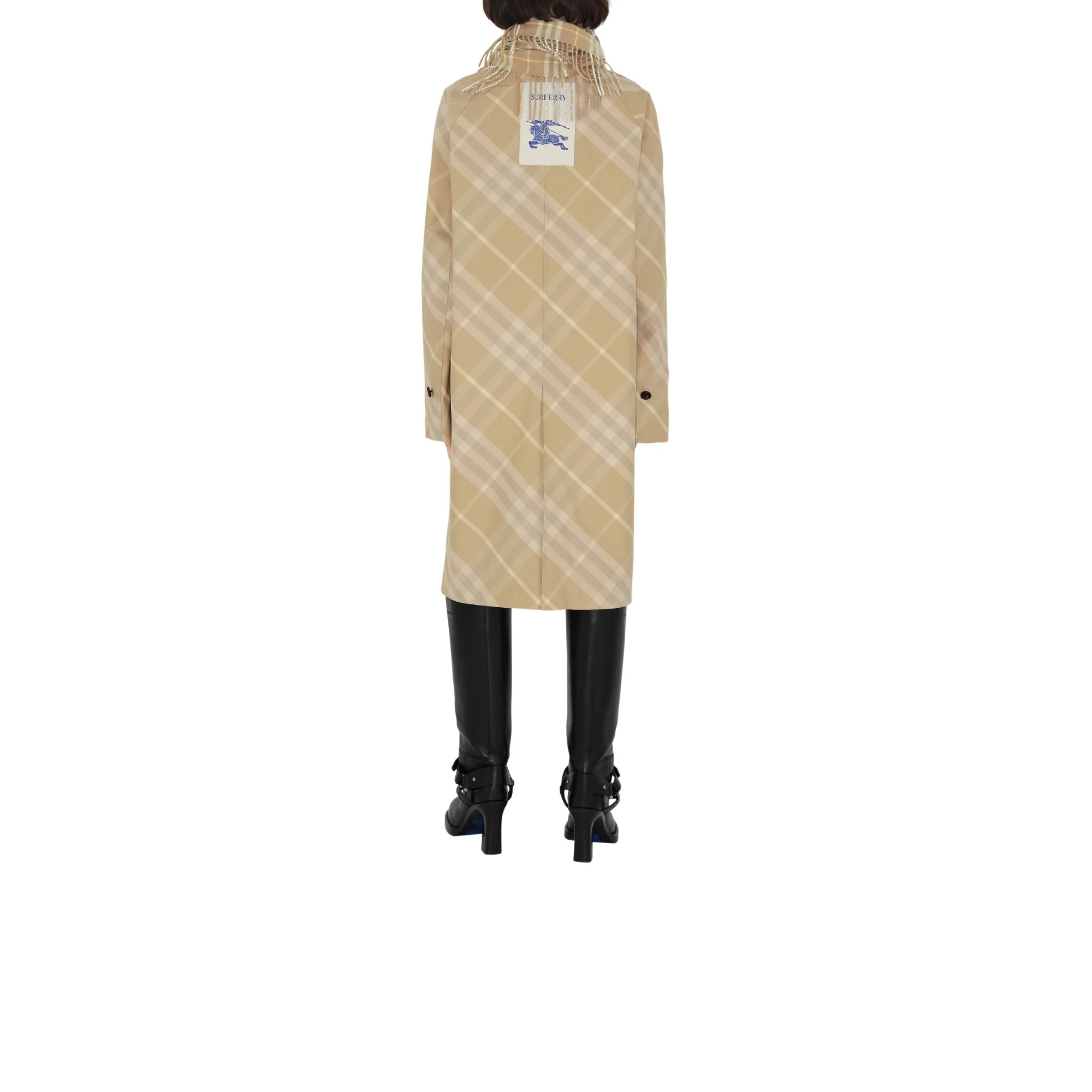 Mid-length Reversible Check Gabardine Car Coat - Flax - Image 4