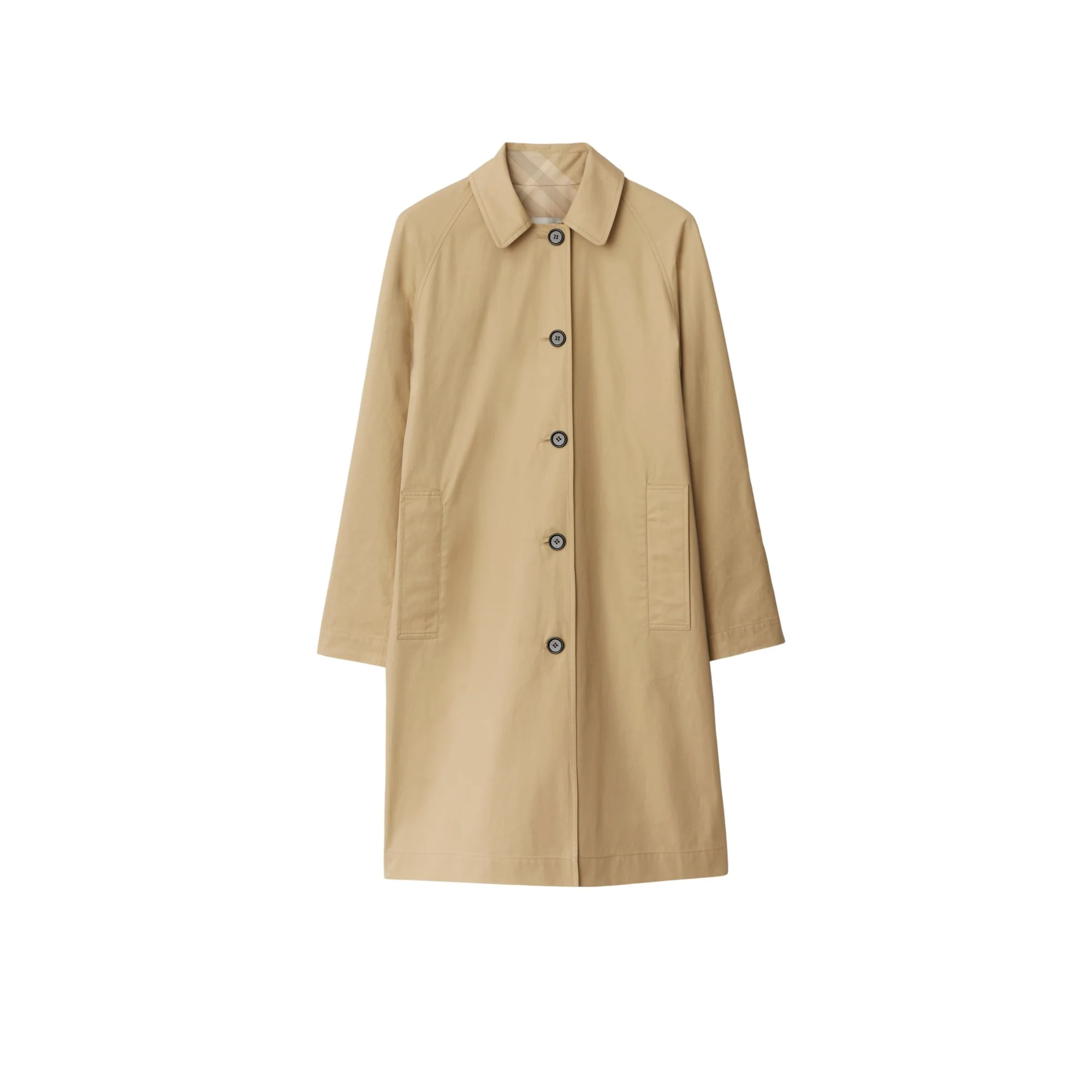 Mid-length Reversible Check Gabardine Car Coat - Flax - Image 7