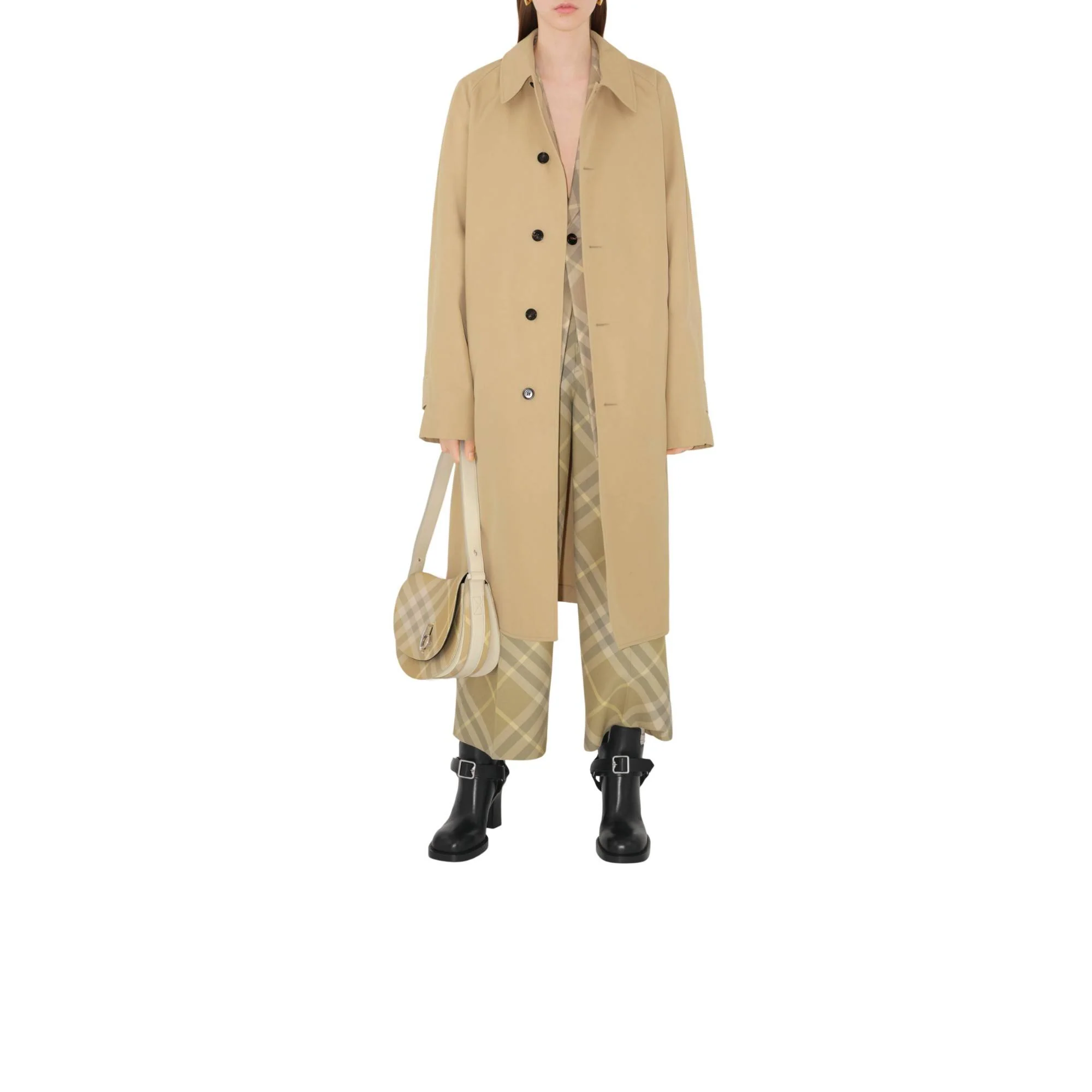 Cropped Check Wool Tailored Trousers - Flax IP Check - Image 2