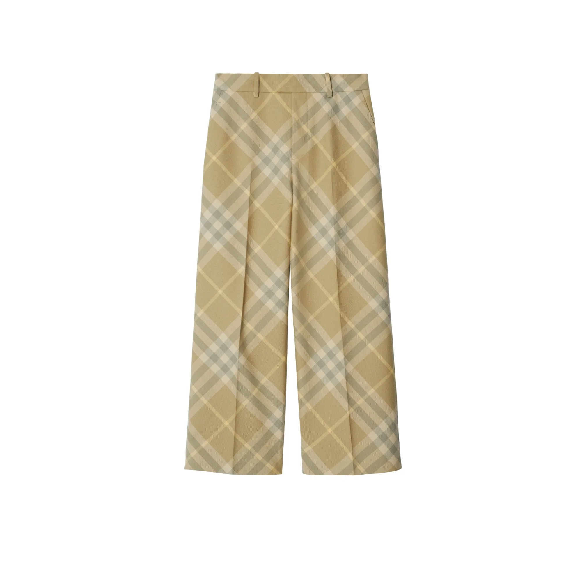 Cropped Check Wool Tailored Trousers - Flax IP Check