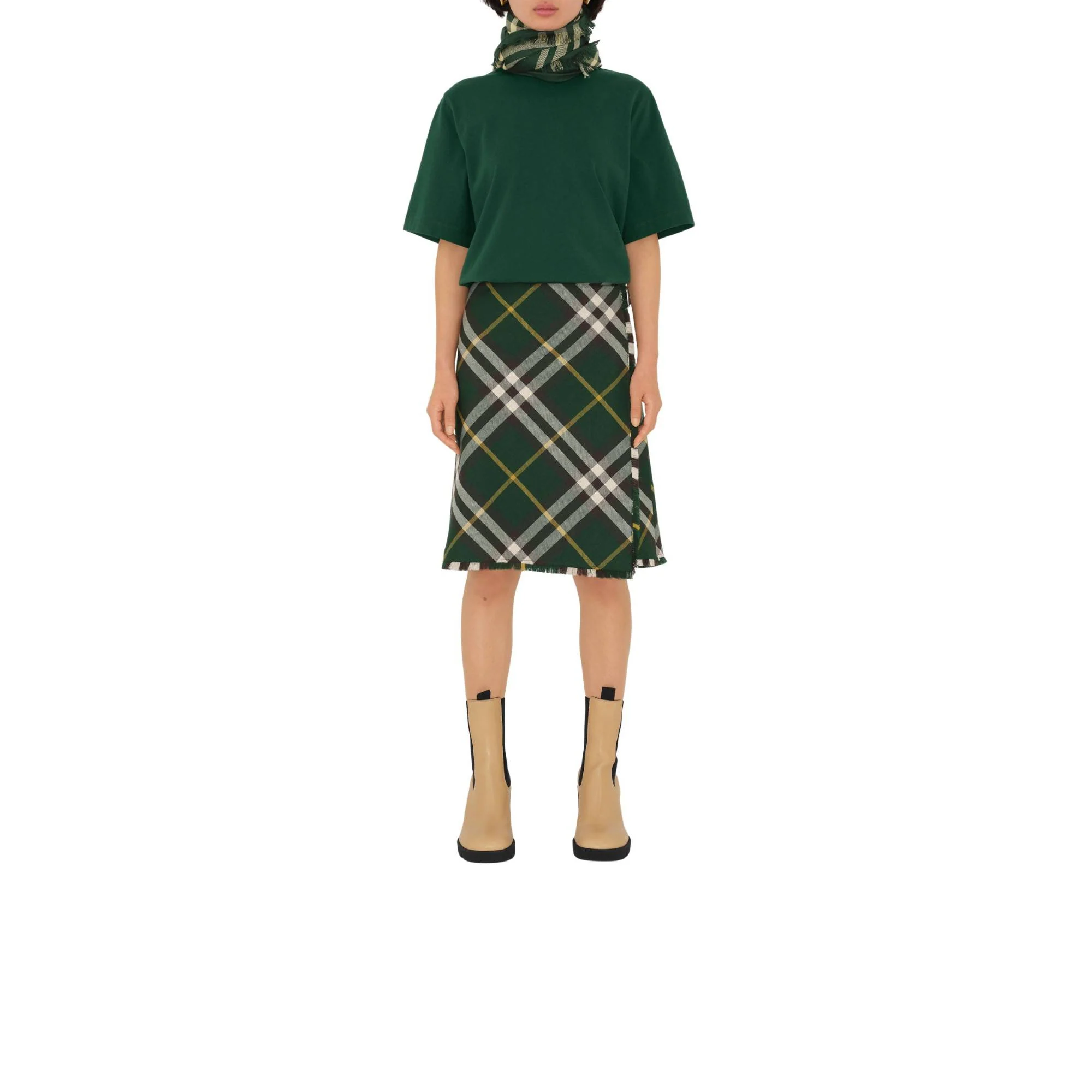 Reversible Check Wool Silk Scarf - Ivy - Image 2