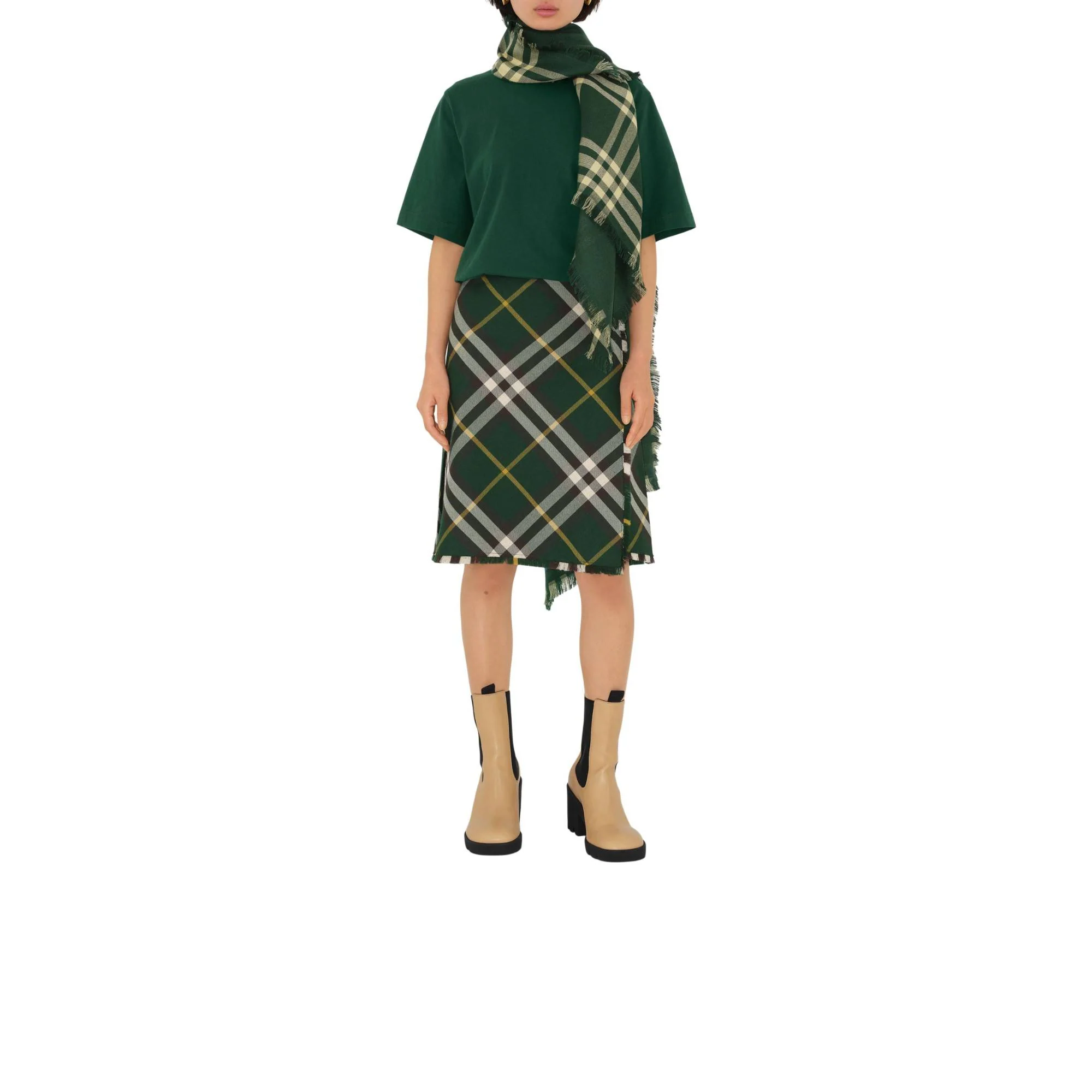 Reversible Check Wool Silk Scarf - Ivy - Image 3