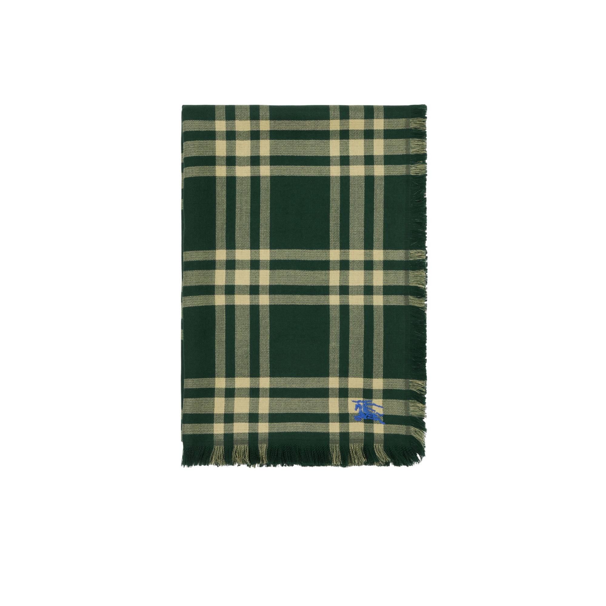 Reversible Check Wool Silk Scarf - Ivy - Image 6