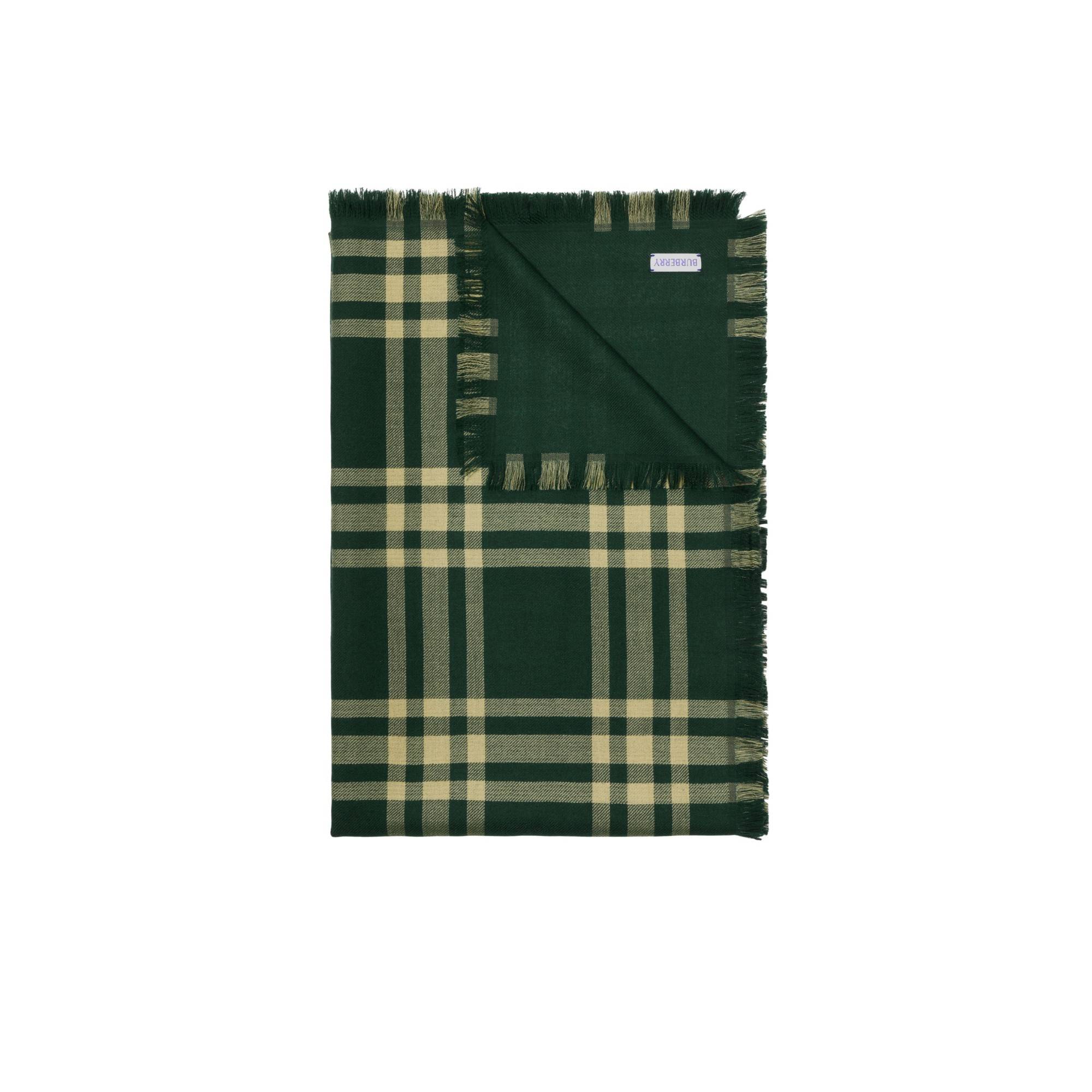 Reversible Check Wool Silk Scarf - Ivy - Image 7
