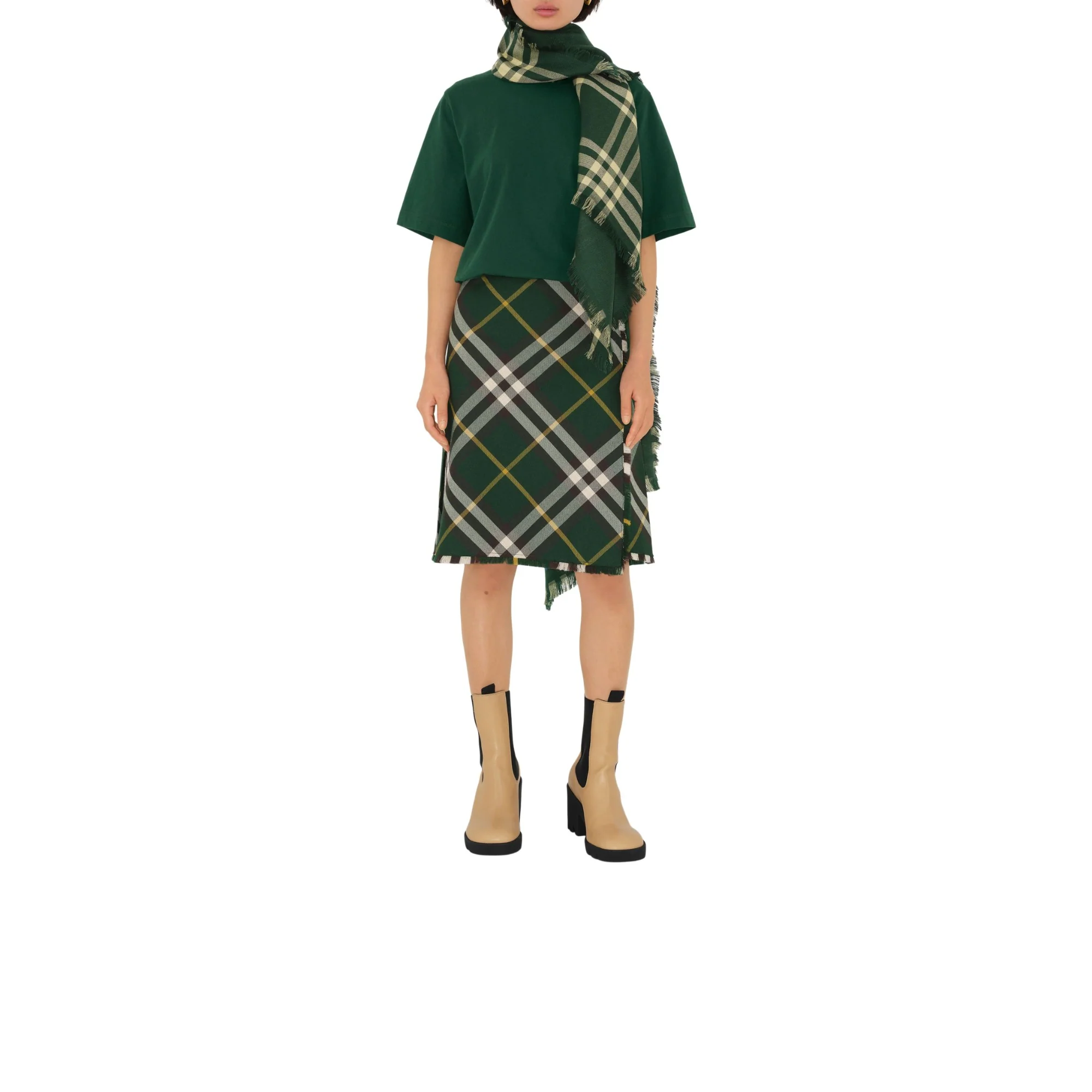 Reversible Check Wool Silk Scarf - Ivy - Image 3