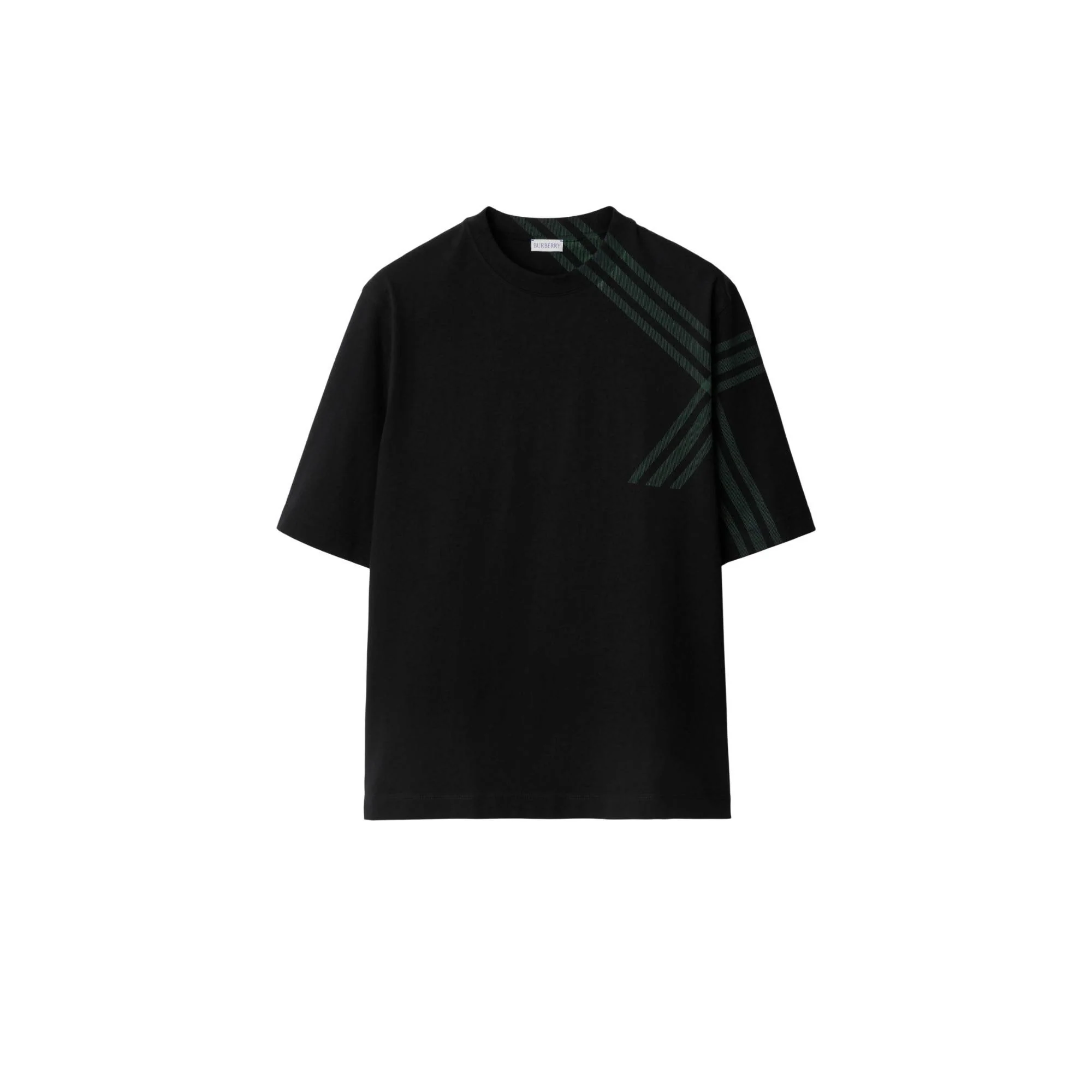 Check Sleeve Cotton T-shirt - Black