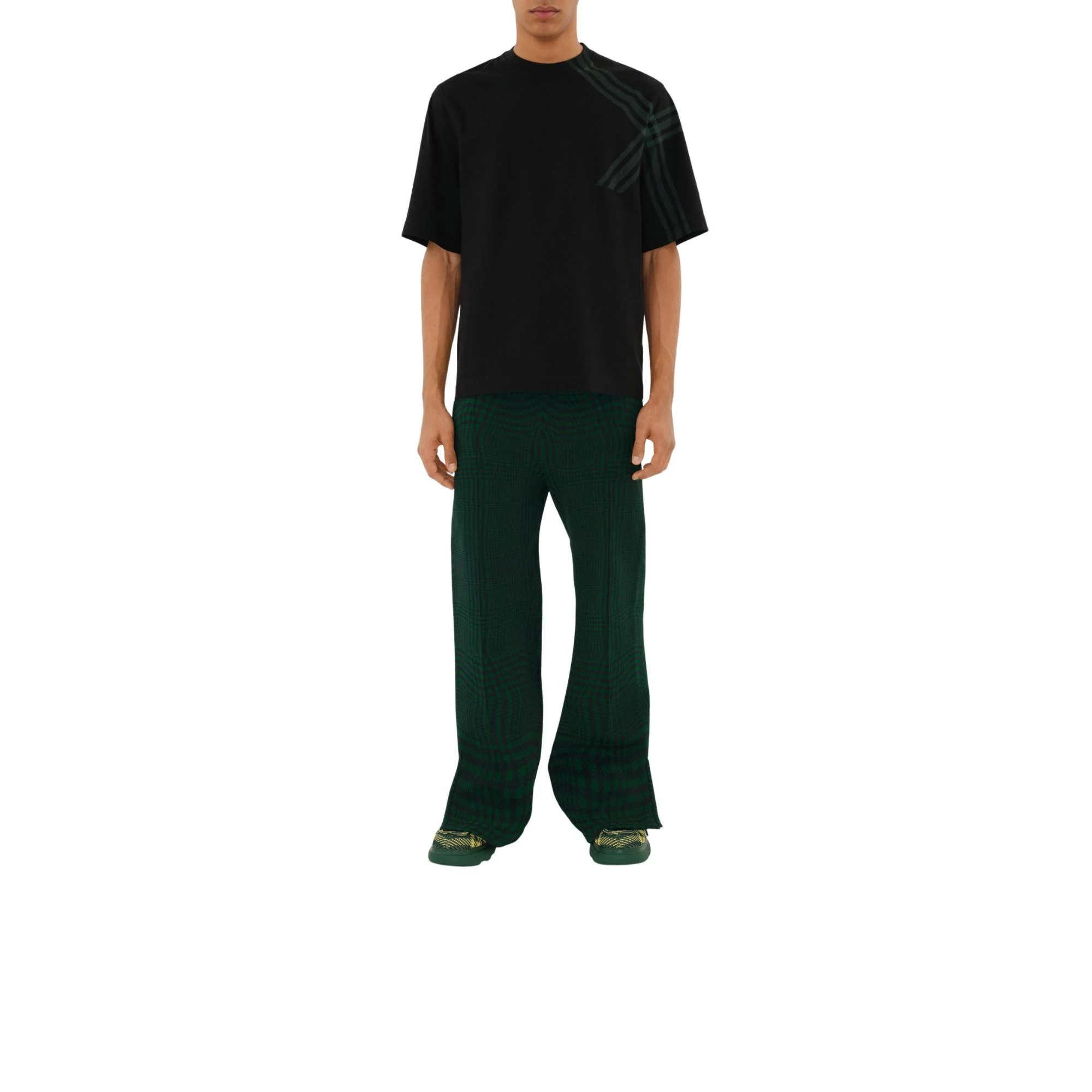 Check Sleeve Cotton T-shirt - Black - Image 2