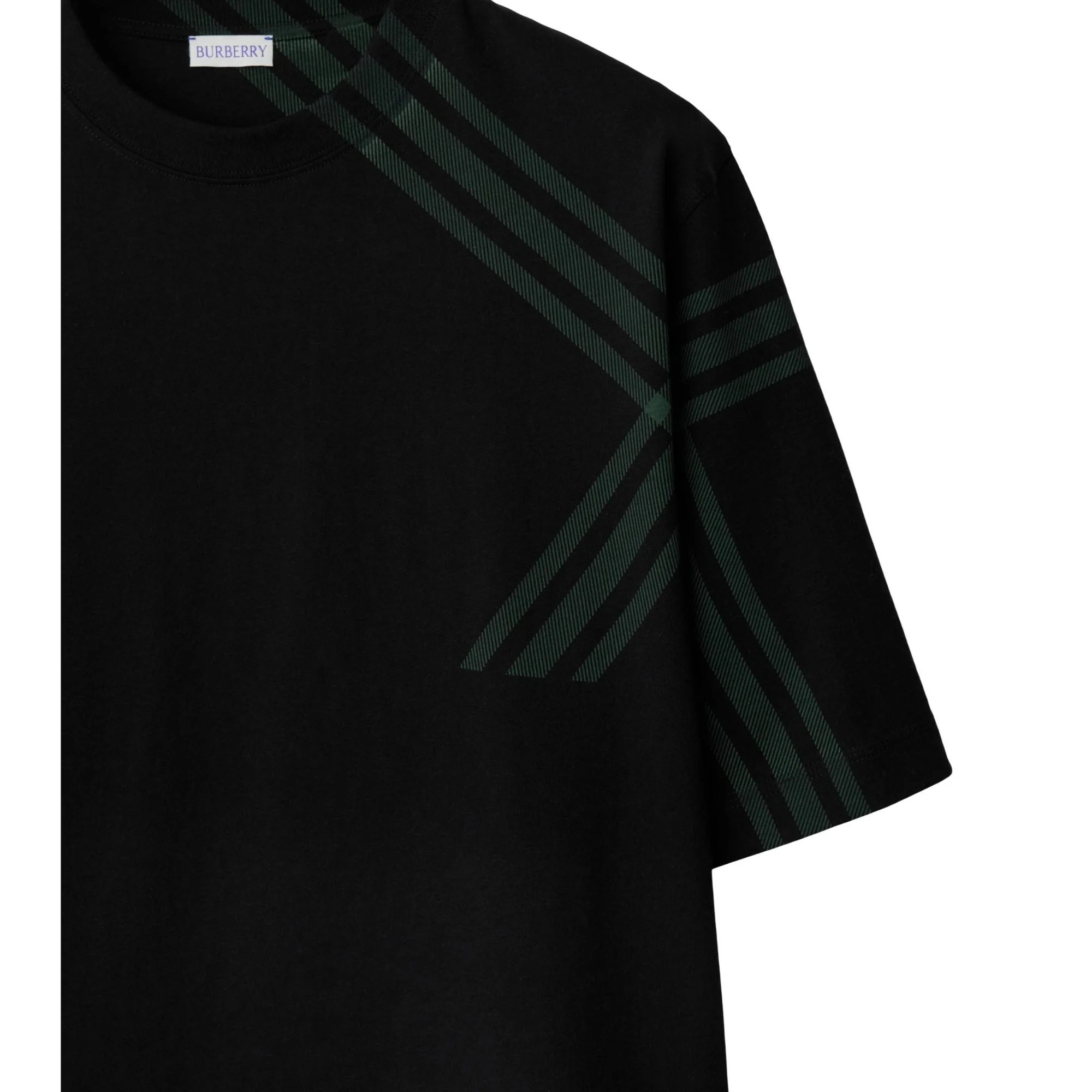 Check Sleeve Cotton T-shirt - Black - Image 6