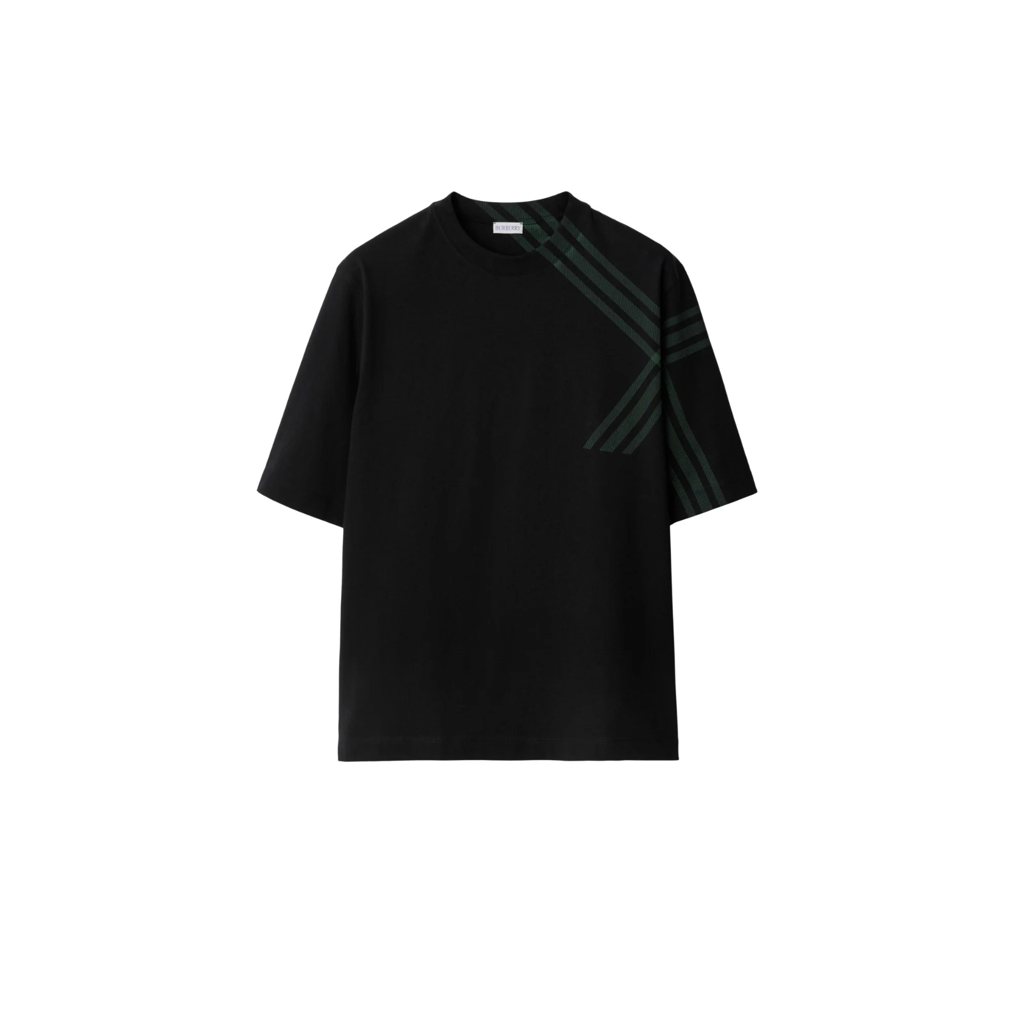 Check Sleeve Cotton T-shirt - Black