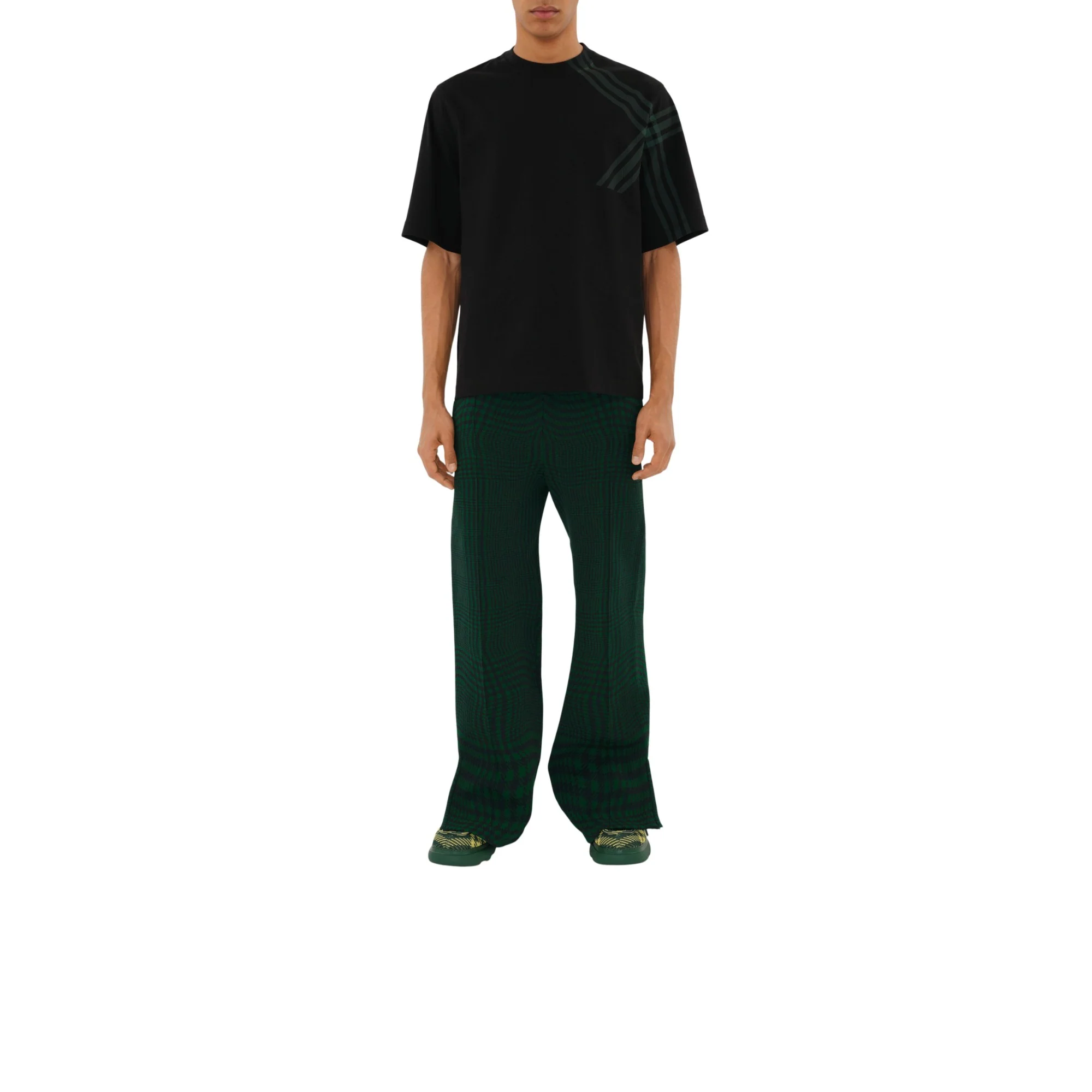 Check Sleeve Cotton T-shirt - Black - Image 2