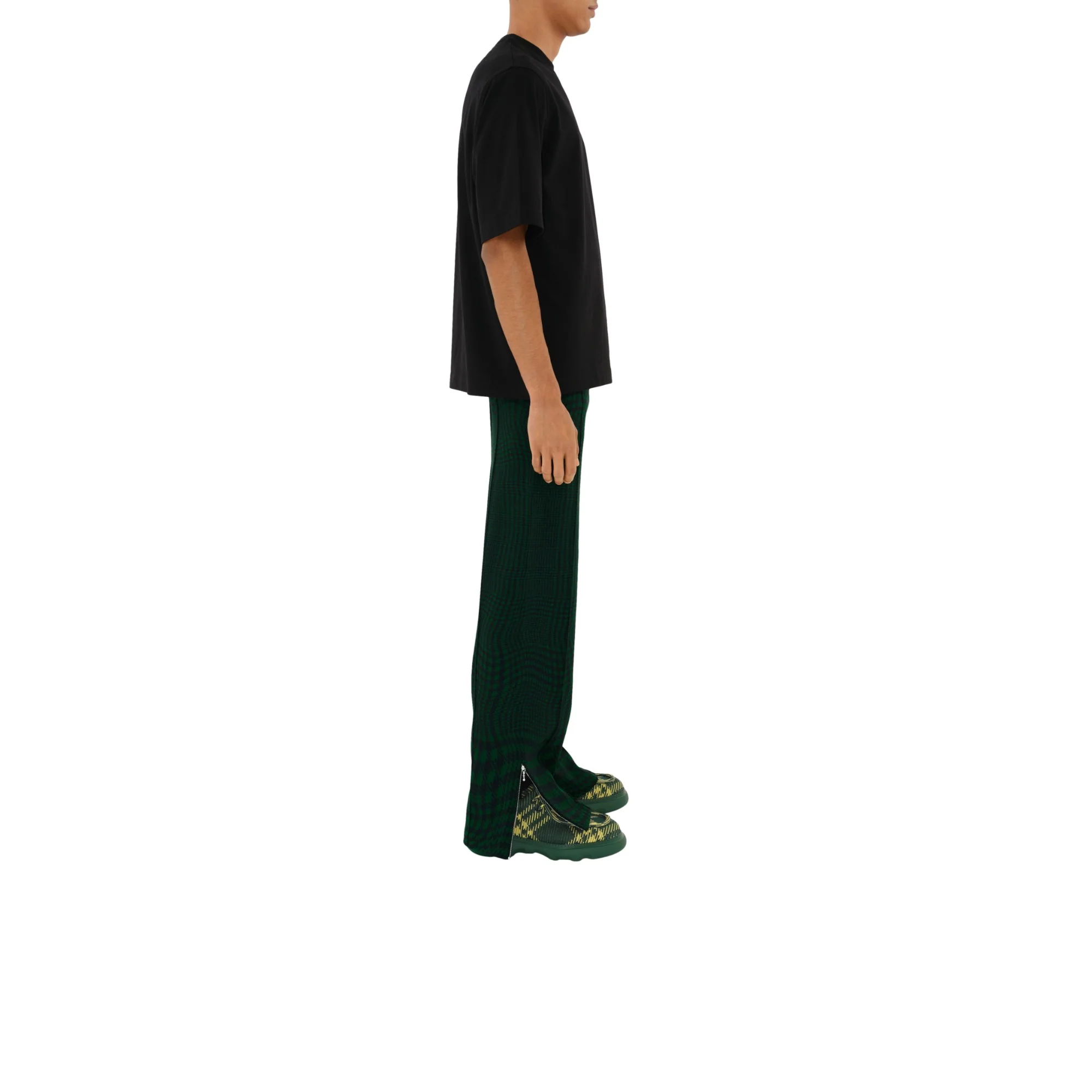 Check Sleeve Cotton T-shirt - Black - Image 3