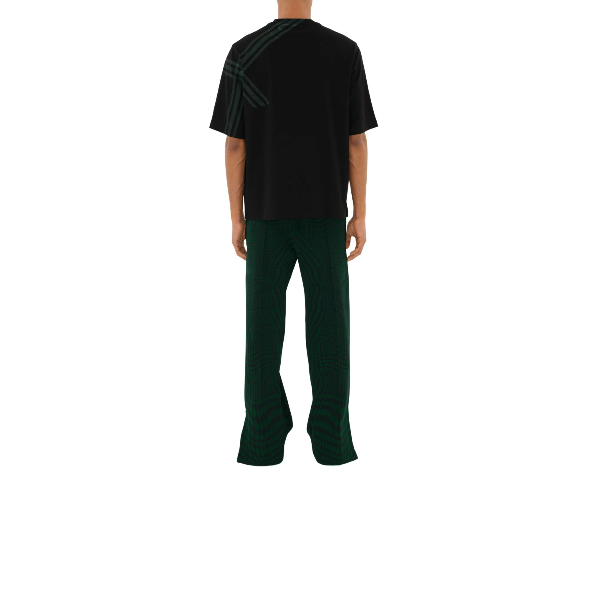 Check Sleeve Cotton T-shirt - Black - Image 4