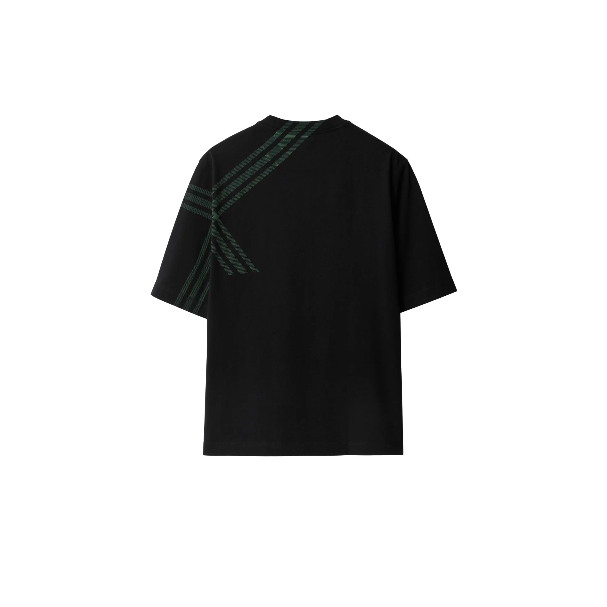 Check Sleeve Cotton T-shirt - Black - Image 5