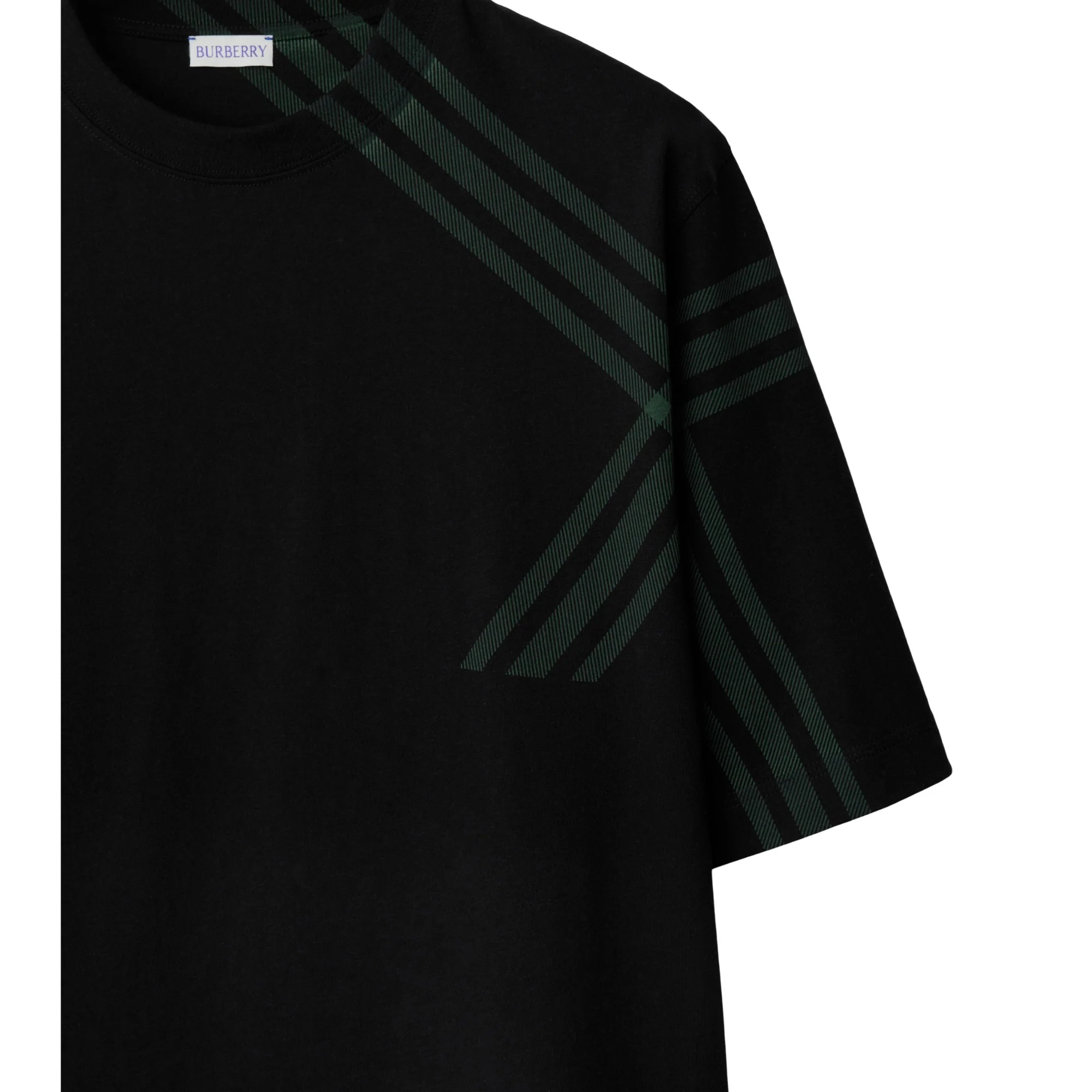 Check Sleeve Cotton T-shirt - Black - Image 6