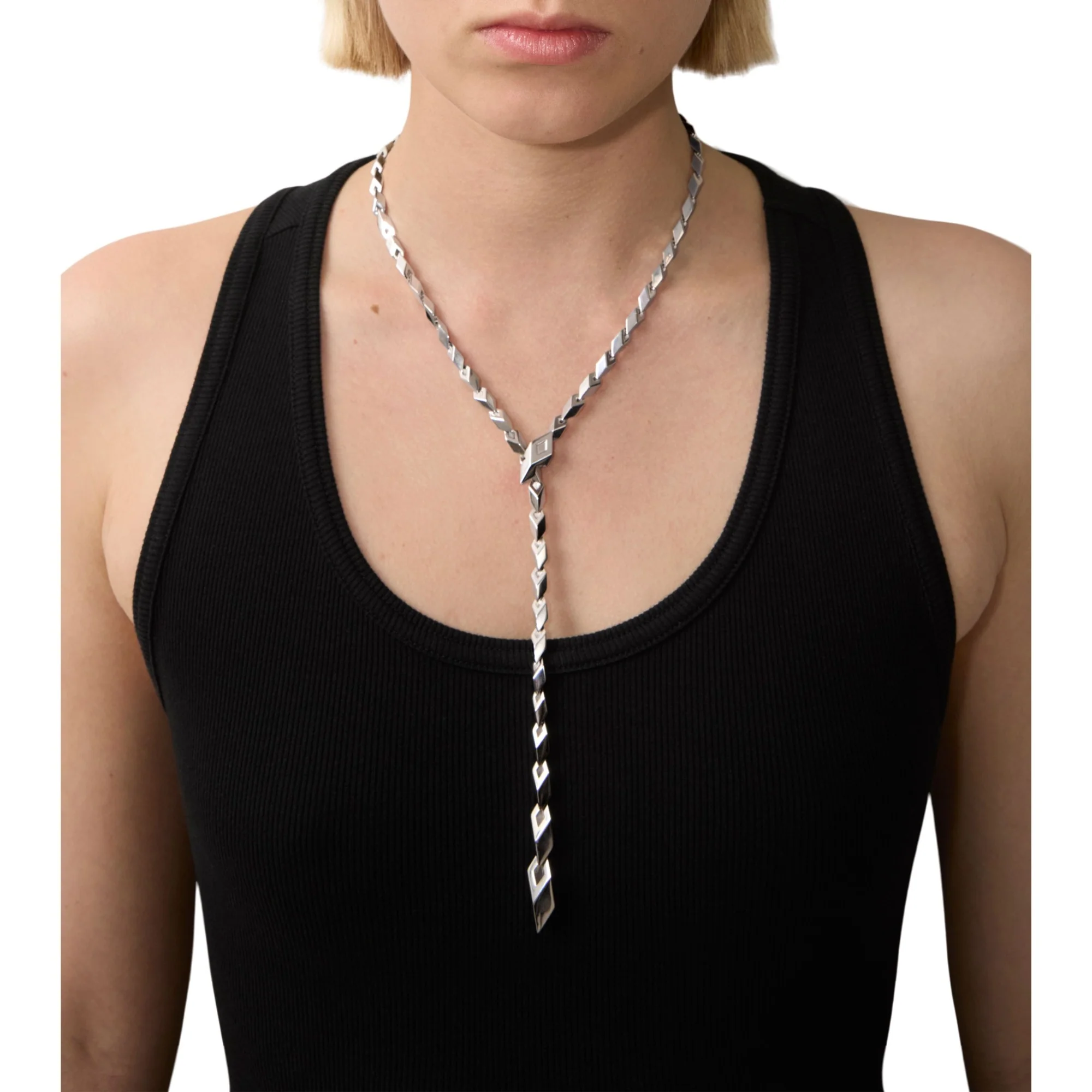 Hollow Cuban Chain Necklace - Silver - Image 2