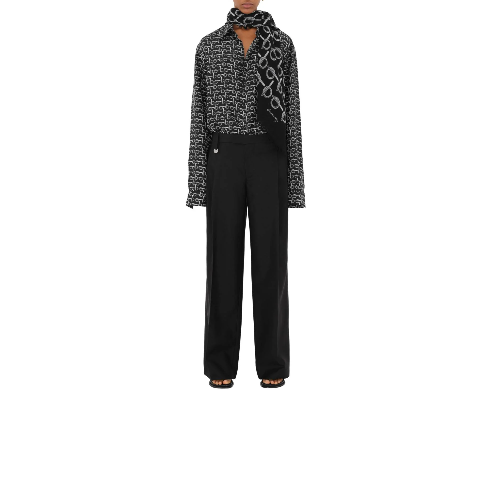 B Wool Scarf - Silver - Image 3
