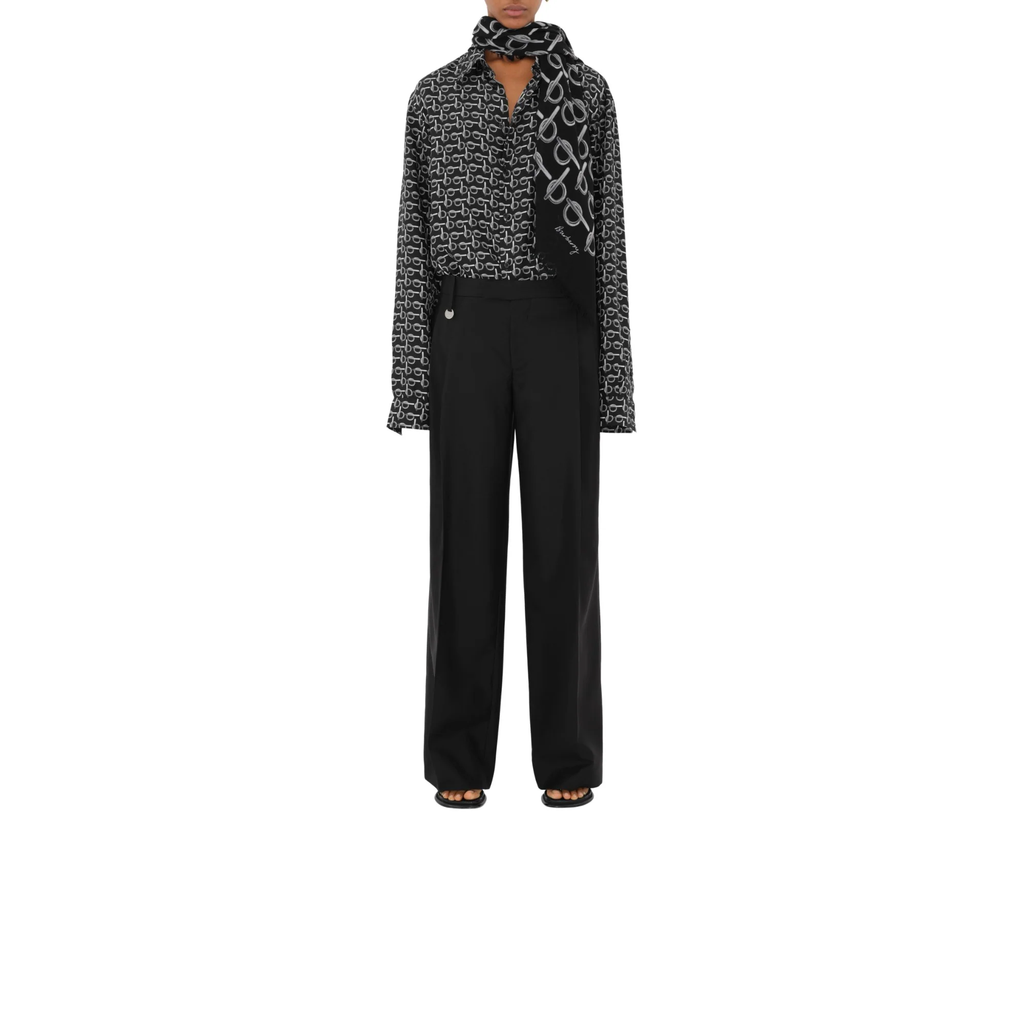 B Wool Scarf - Silver - Image 7