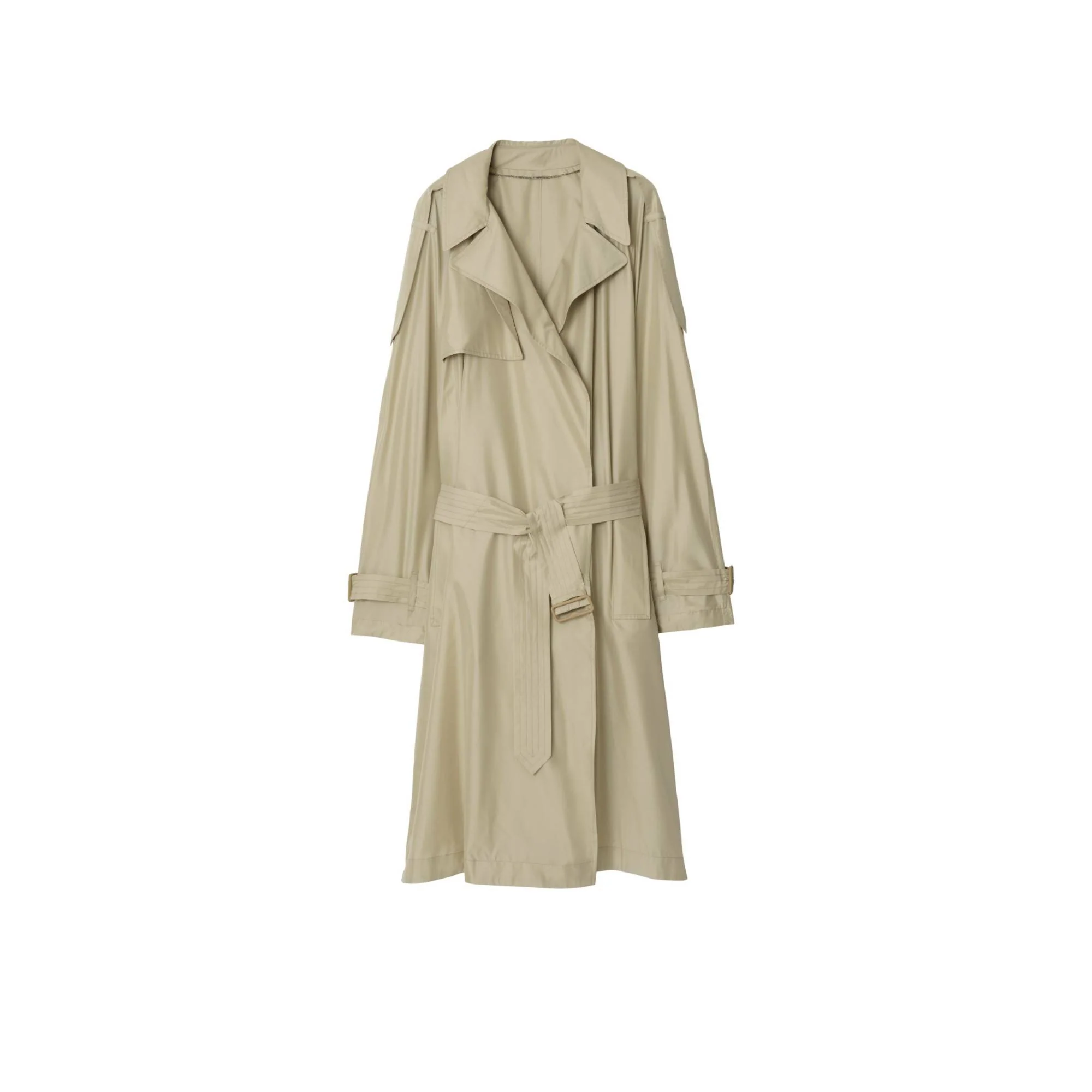 Long Silk Trench Coat - Beige