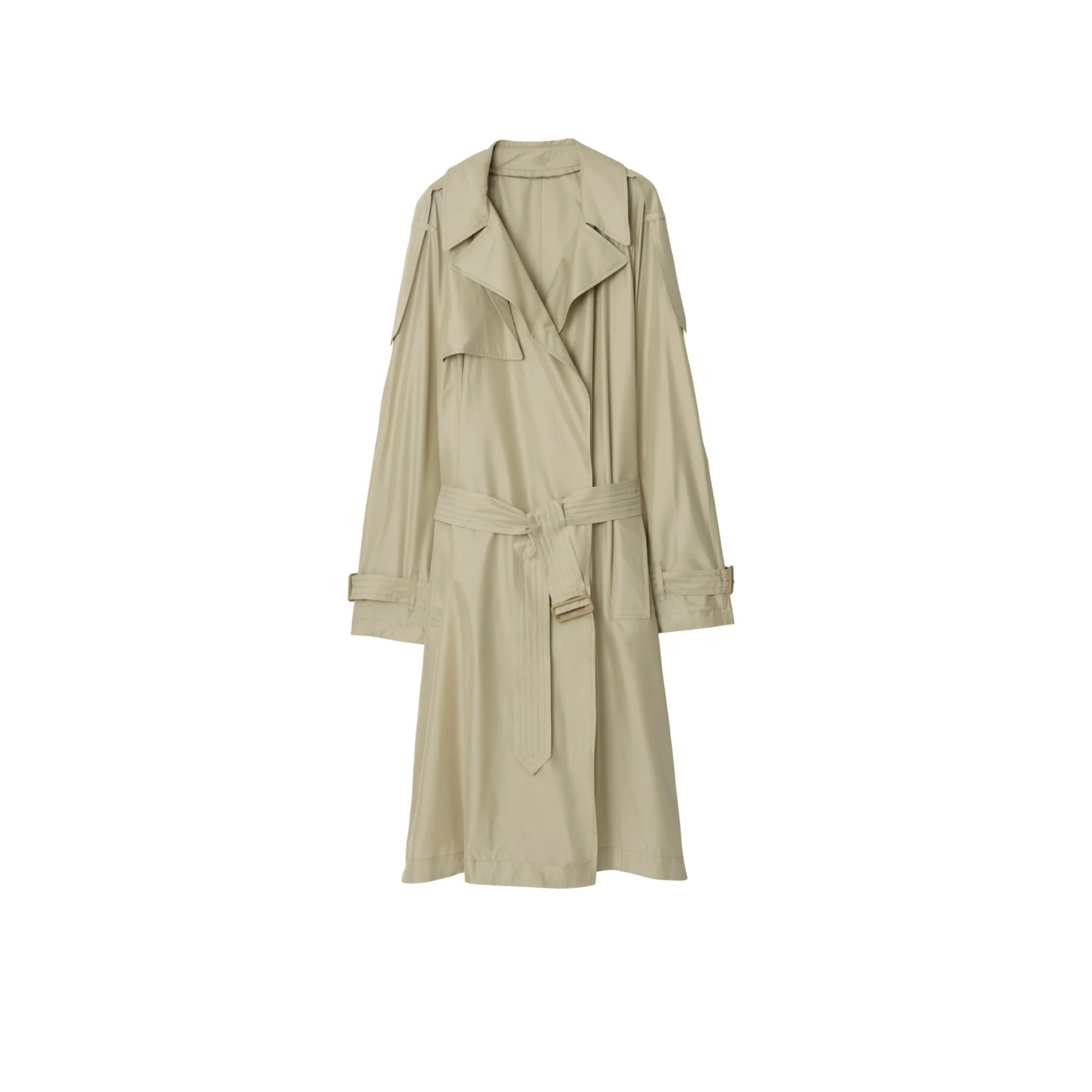 Long Silk Trench Coat - Beige