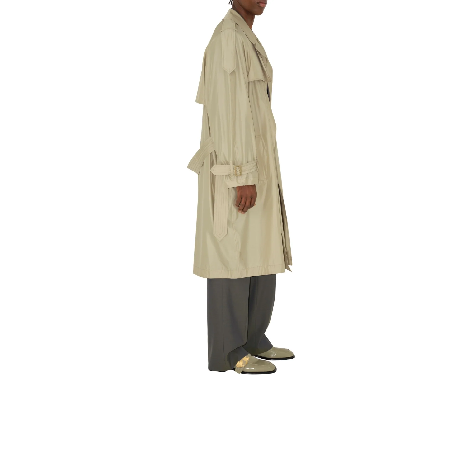 Long Silk Trench Coat - Beige - Image 3