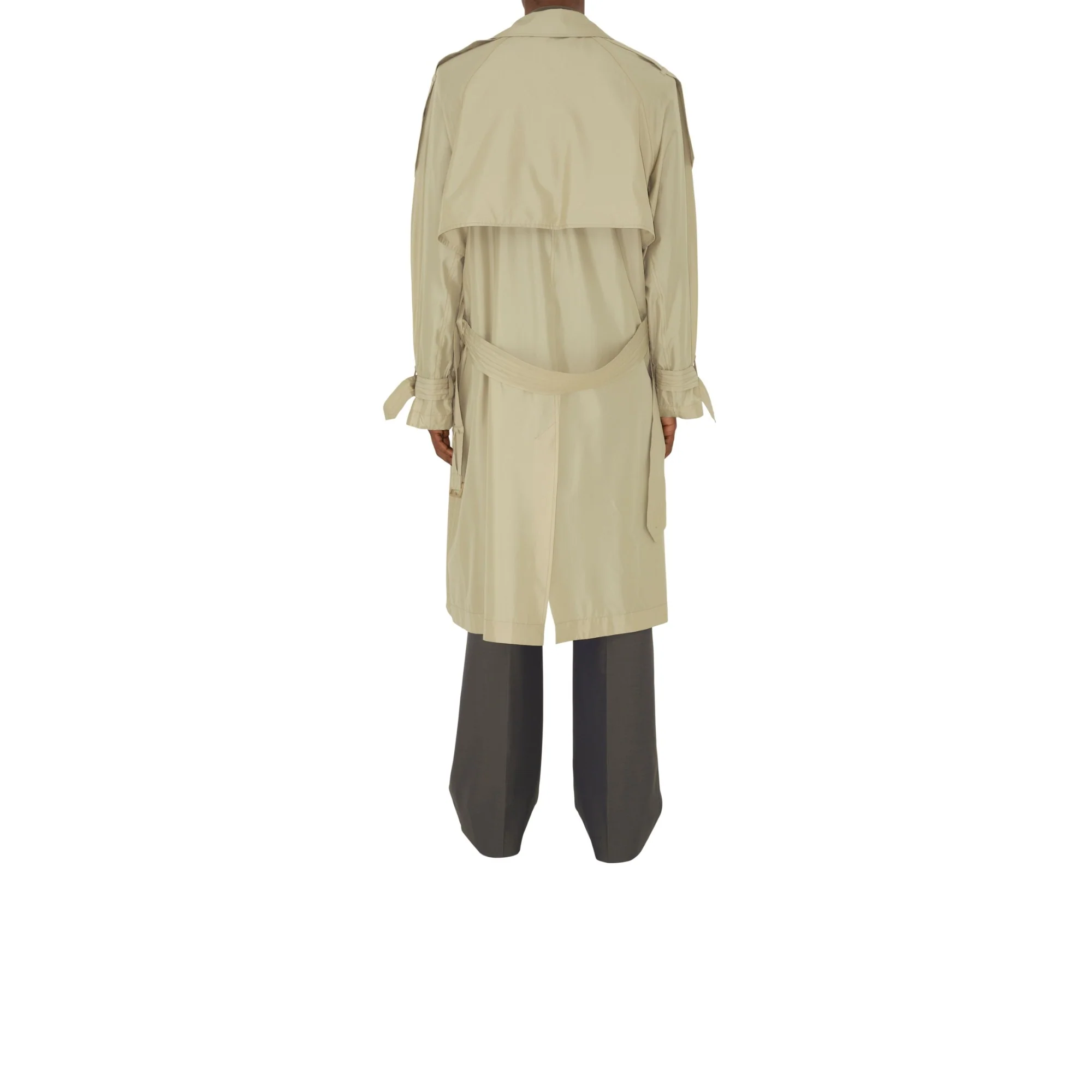 Long Silk Trench Coat - Beige - Image 4