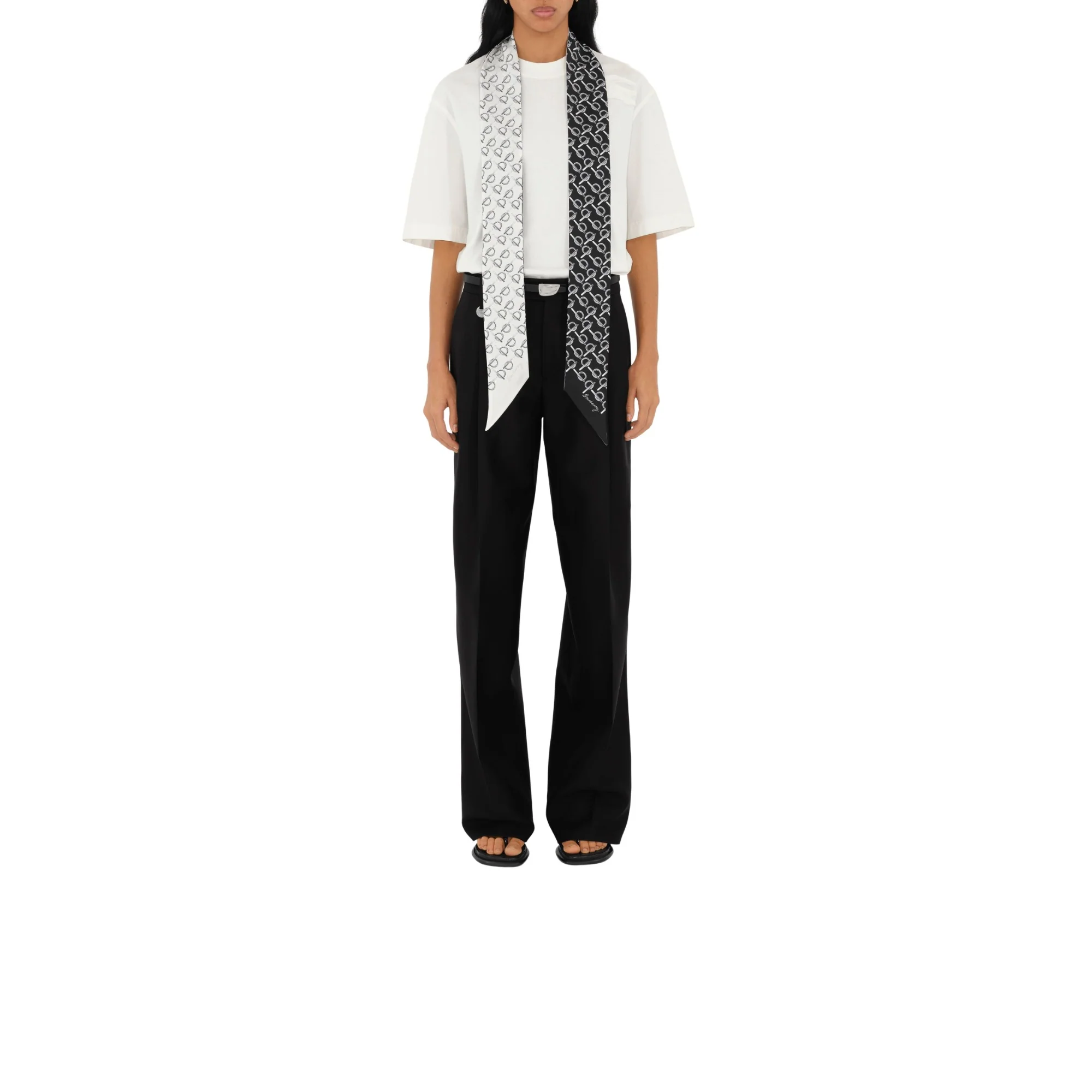 Skinny Reversible B Silk Scarf - Black/White - Image 3