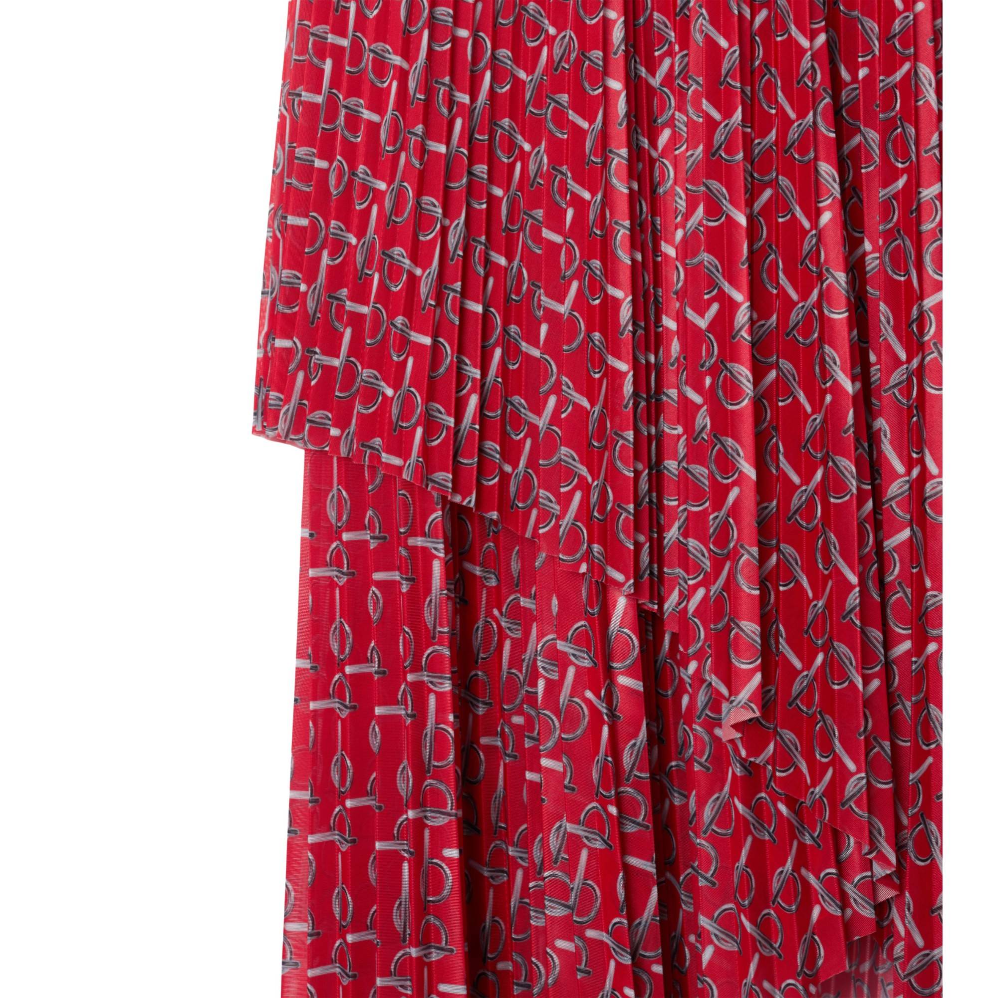Pleated B Jersey Skirt - Silver/Red - Image 5