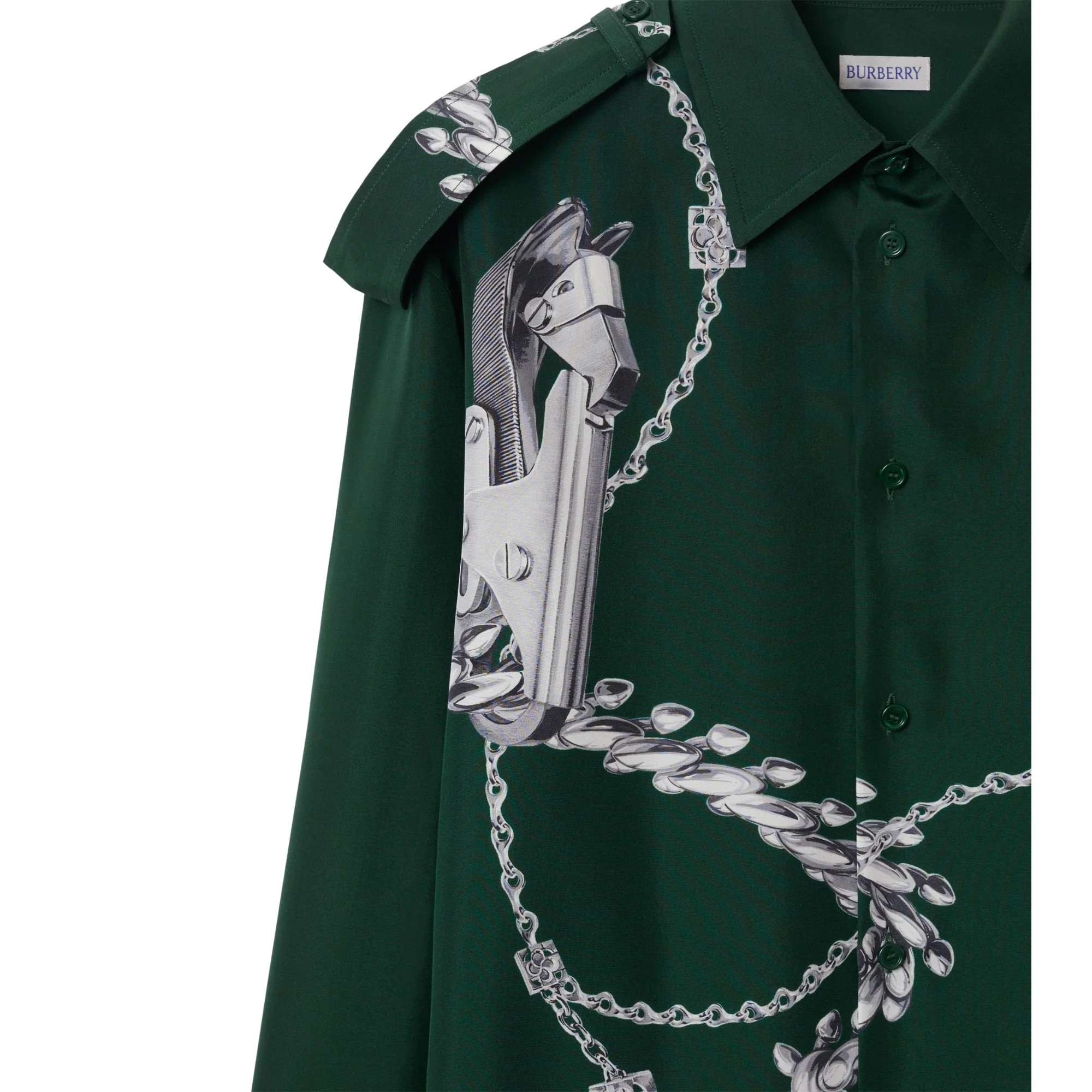 Knight Hardware Silk Shirt - Silver/Green - Image 7
