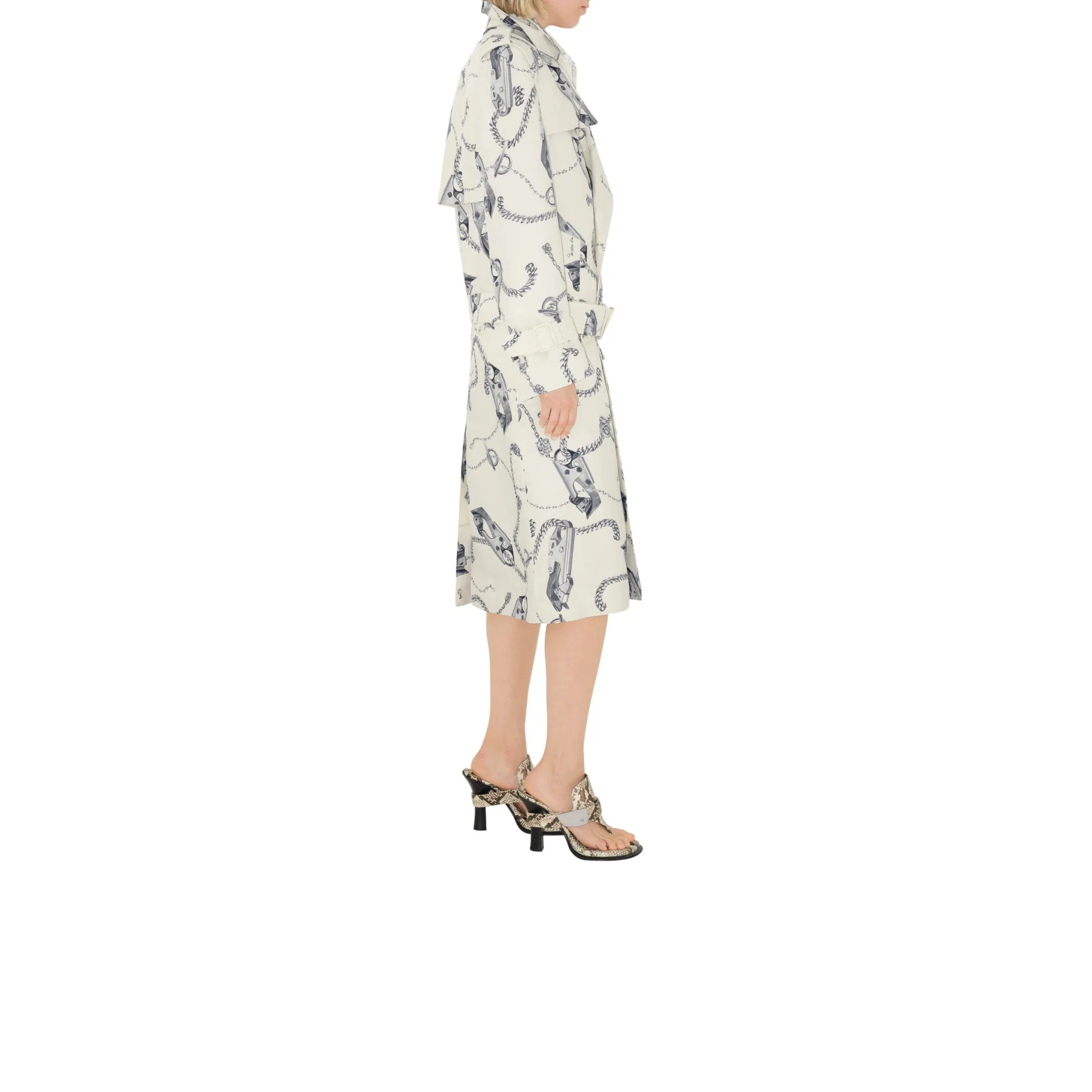 Long Knight Hardware Tricotine Trench Coat - Silver/White - Image 3