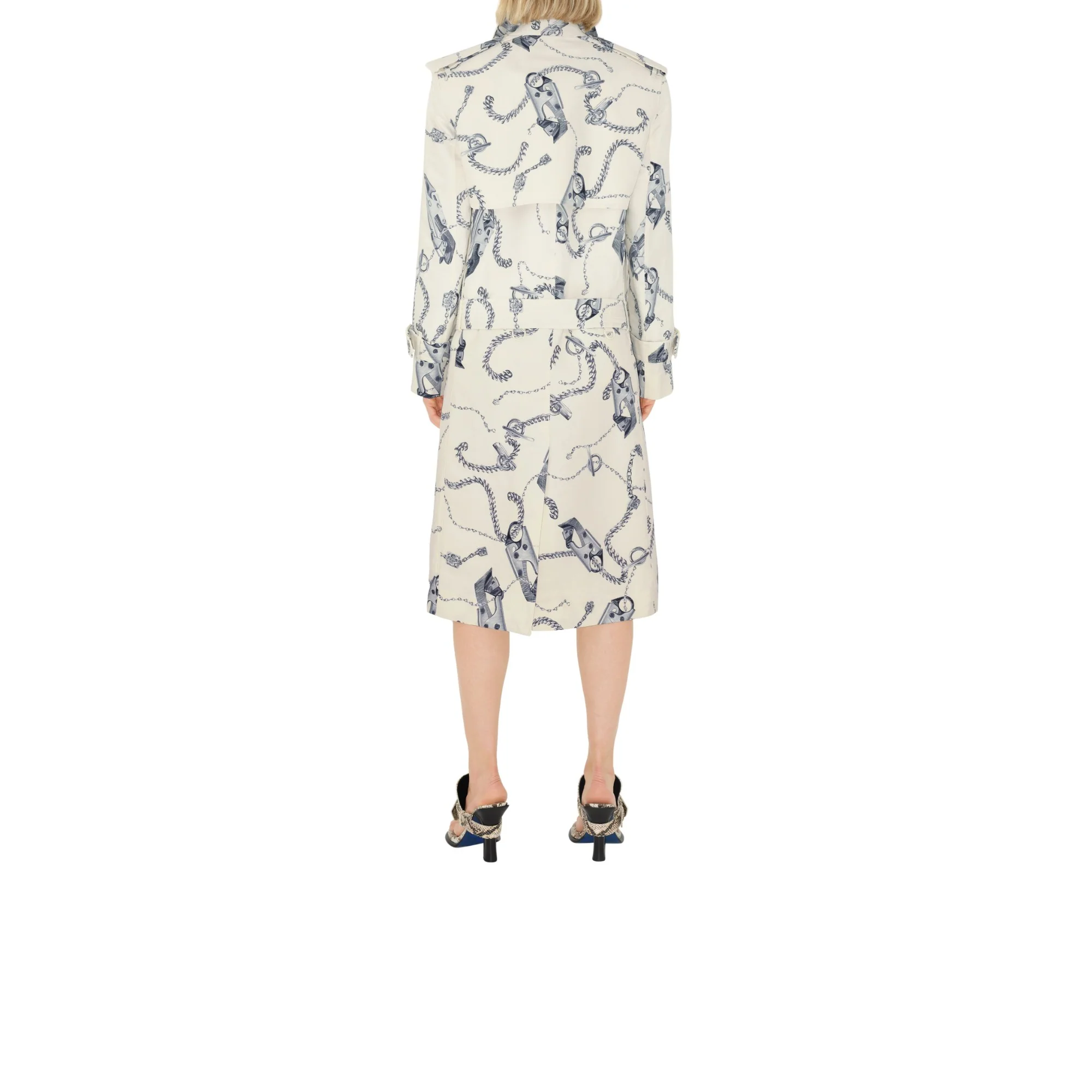 Long Knight Hardware Tricotine Trench Coat - Silver/White - Image 4