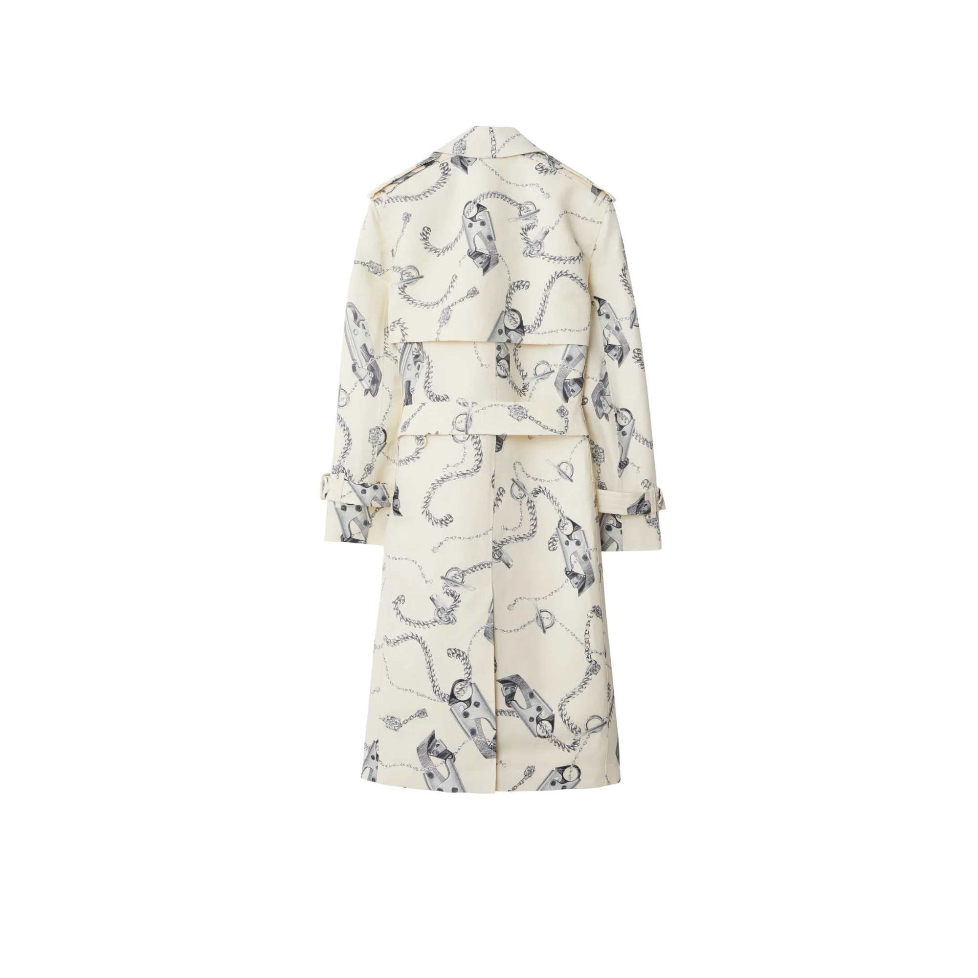 Long Knight Hardware Tricotine Trench Coat - Silver/White - Image 5