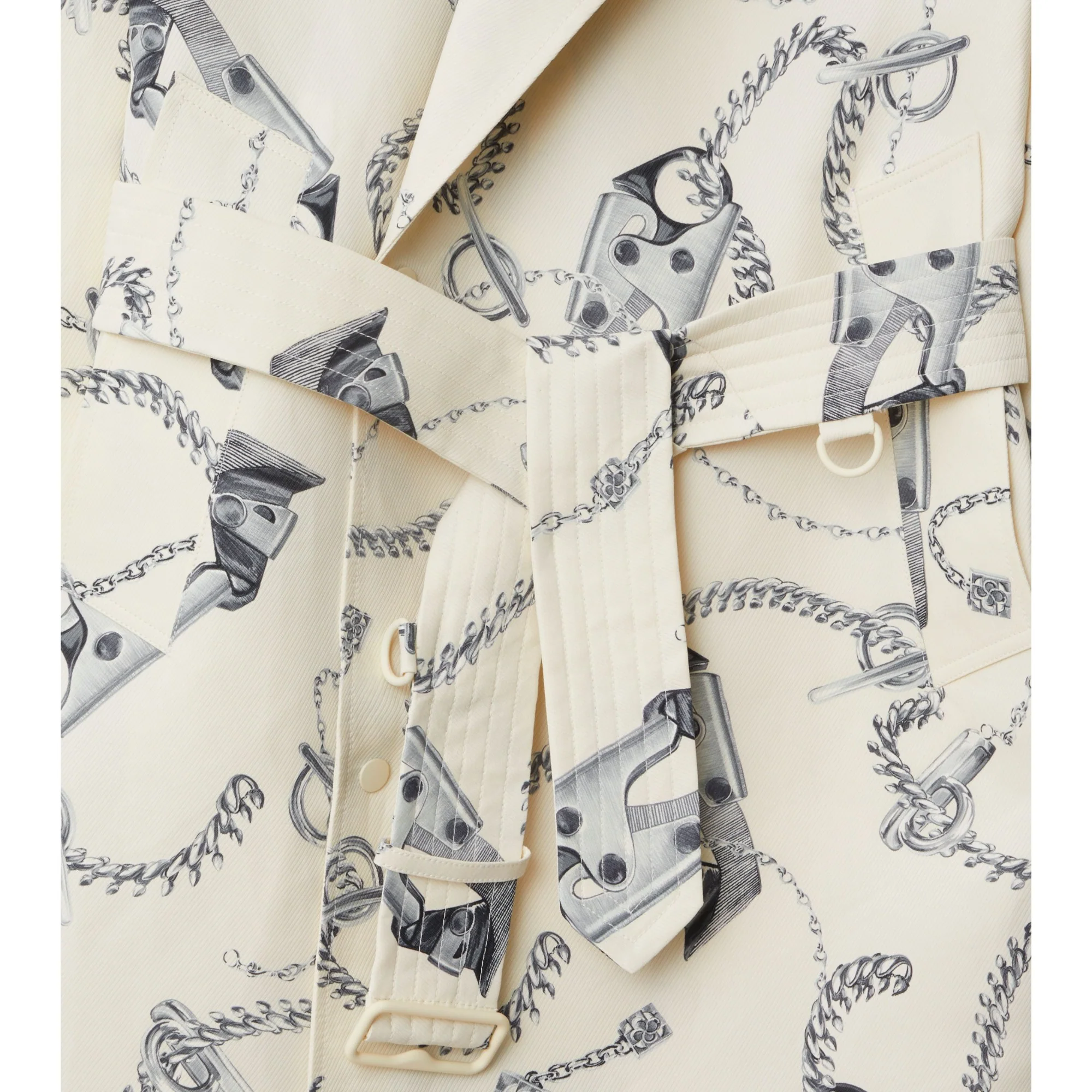 Long Knight Hardware Tricotine Trench Coat - Silver/White - Image 6