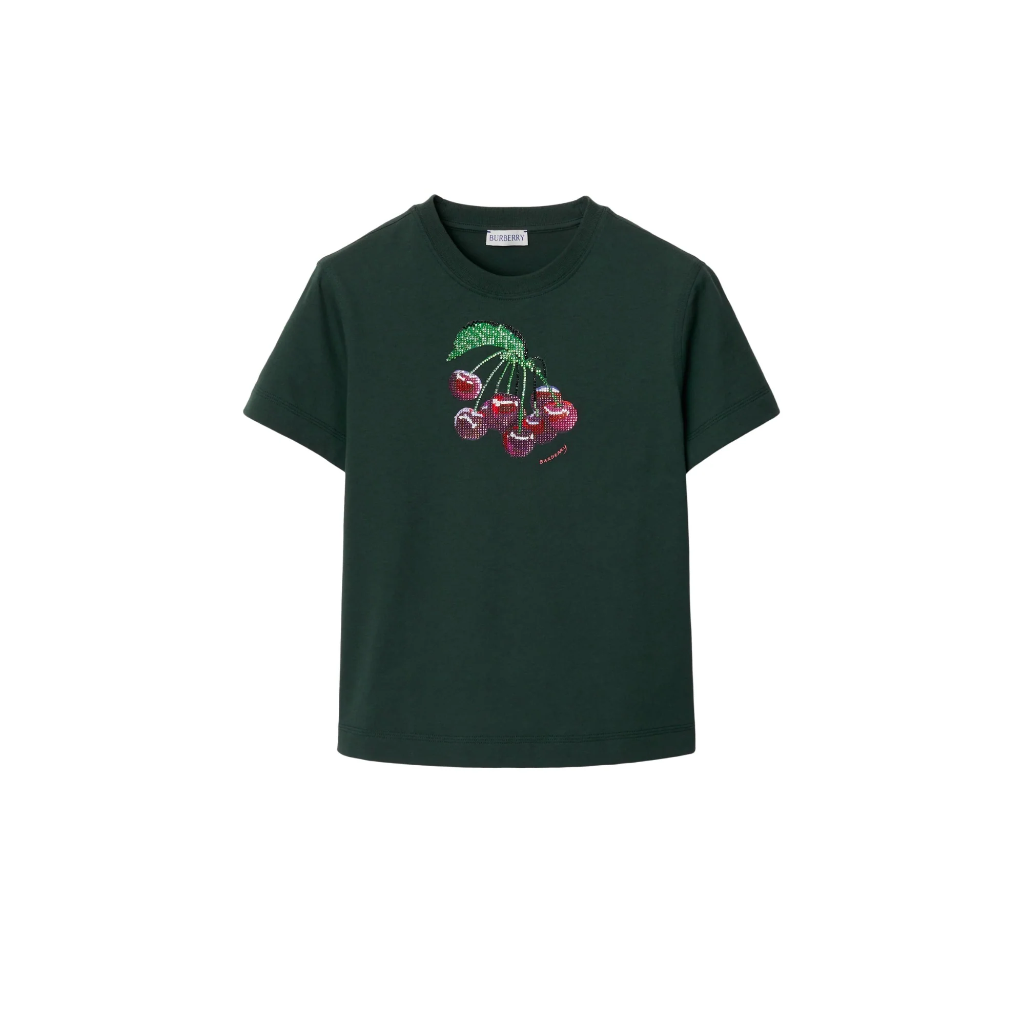 Boxy Crystal Cherry Cotton T-shirt - Fir